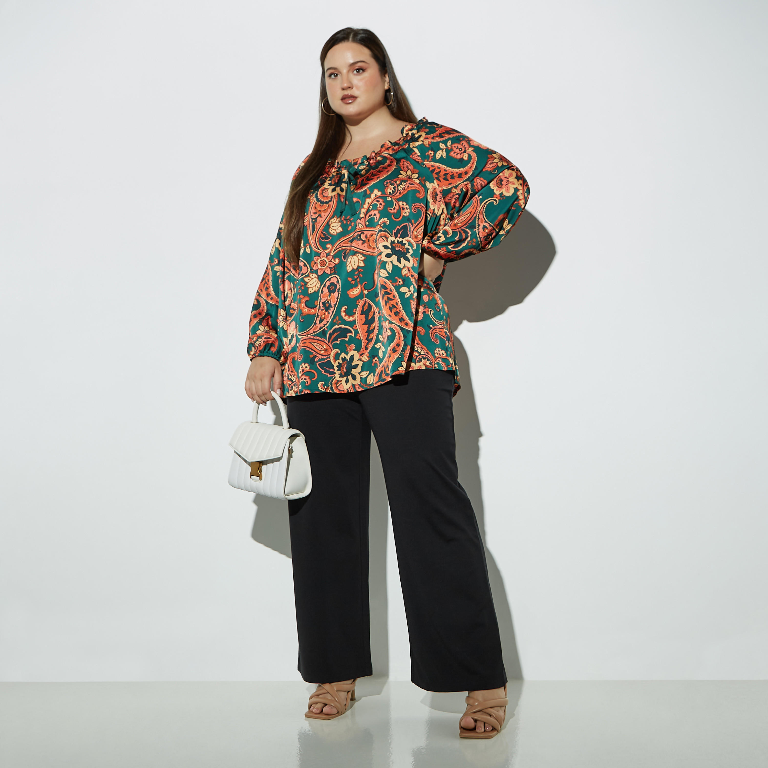Plus Size Solid Flared High-Waist Pants with Elasticised Waistband-women-clothing-trousers-image-2