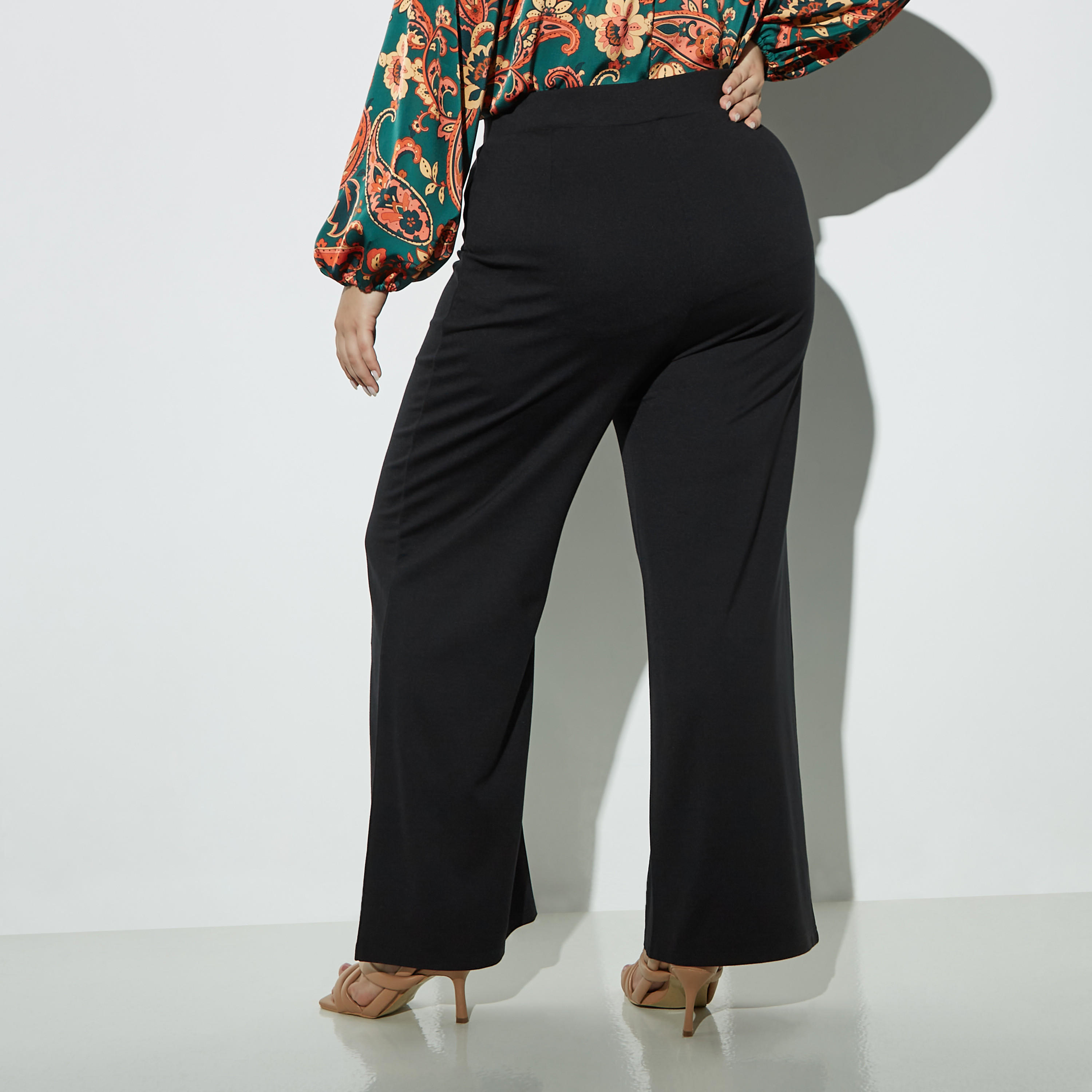 Plus Size Solid Flared High-Waist Pants with Elasticised Waistband-women-clothing-trousers-image-3
