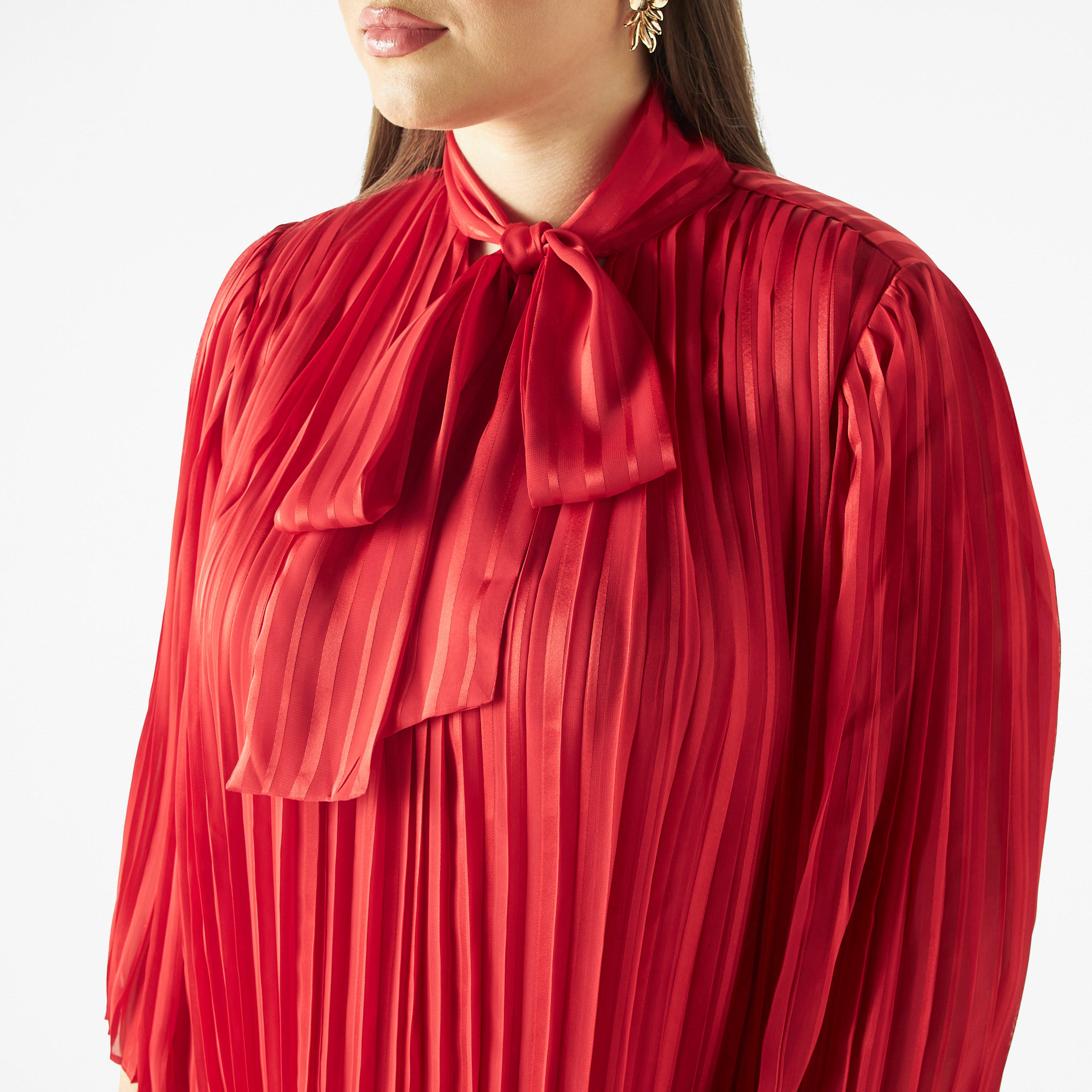 فستان واسع مقاس كبير بكسرات وأربطة وأكمام طويلة-women-clothing-dresses-image-4