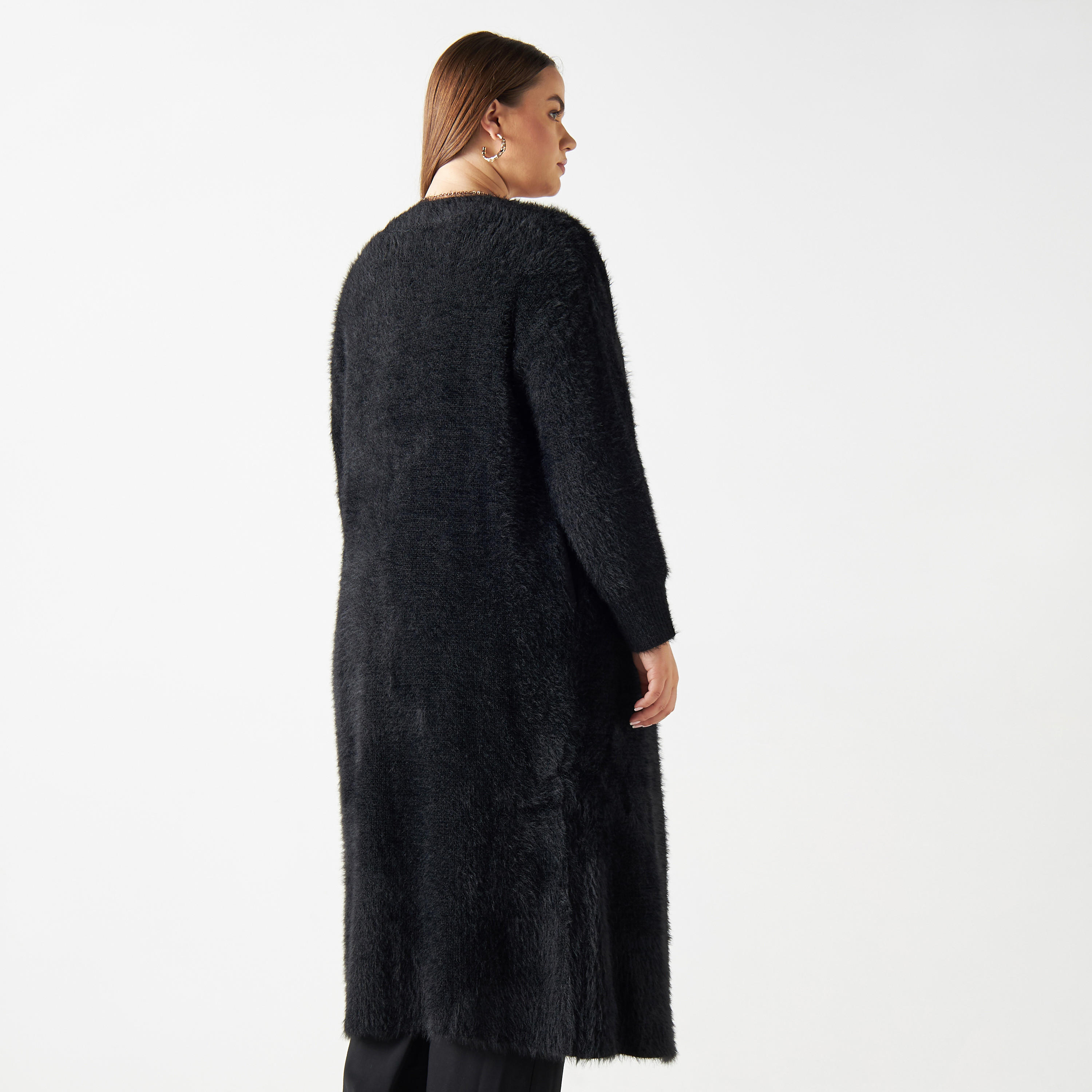 Plus Size Textured Open Front Longline Cardigan with Pockets-women-winterwear-cardigansandjumpers-cardigans-image-3
