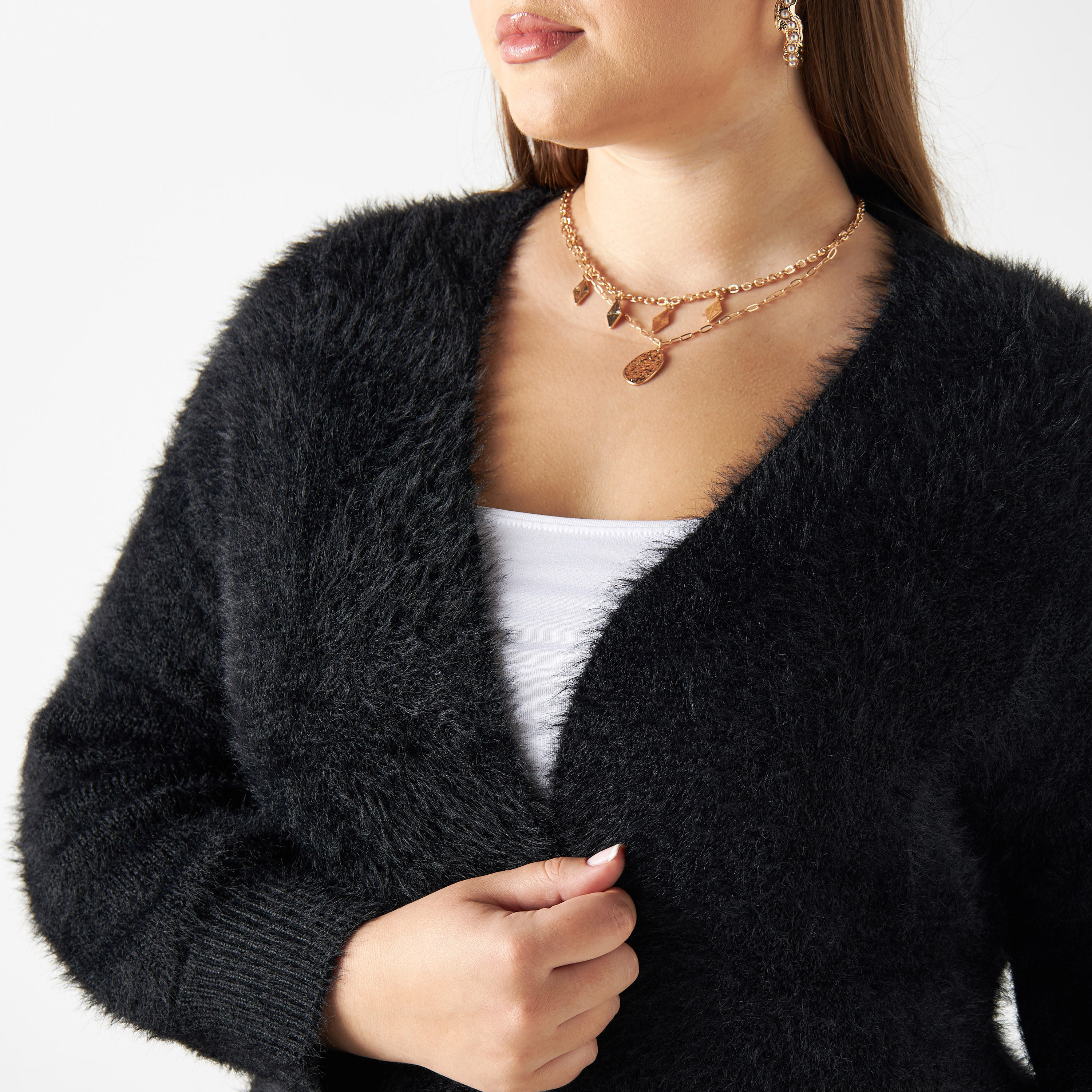 Plus Size Textured Open Front Longline Cardigan with Pockets-women-winterwear-cardigansandjumpers-cardigans-image-4