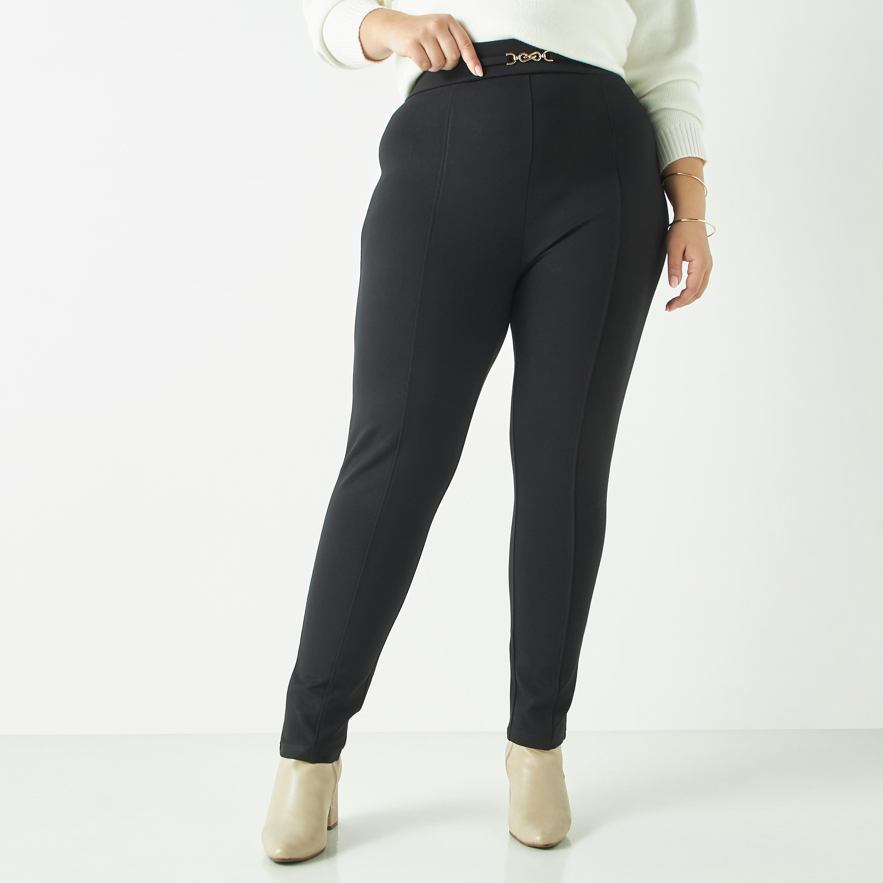 بنطلون تريقنز سادة مقاس كبير بزينة معدنية-women-clothing-bottoms-leggings-image-4