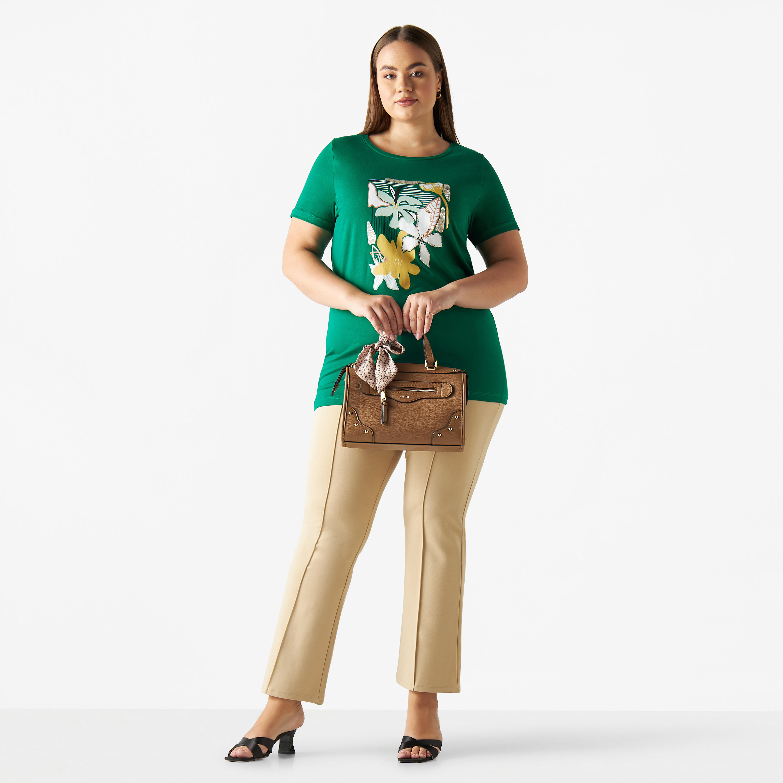 تيشيرت مقاس كبير بياقة مستديرة وأكمام قصيرة وطبعات أزهار-women-clothing-tshirts-image-2