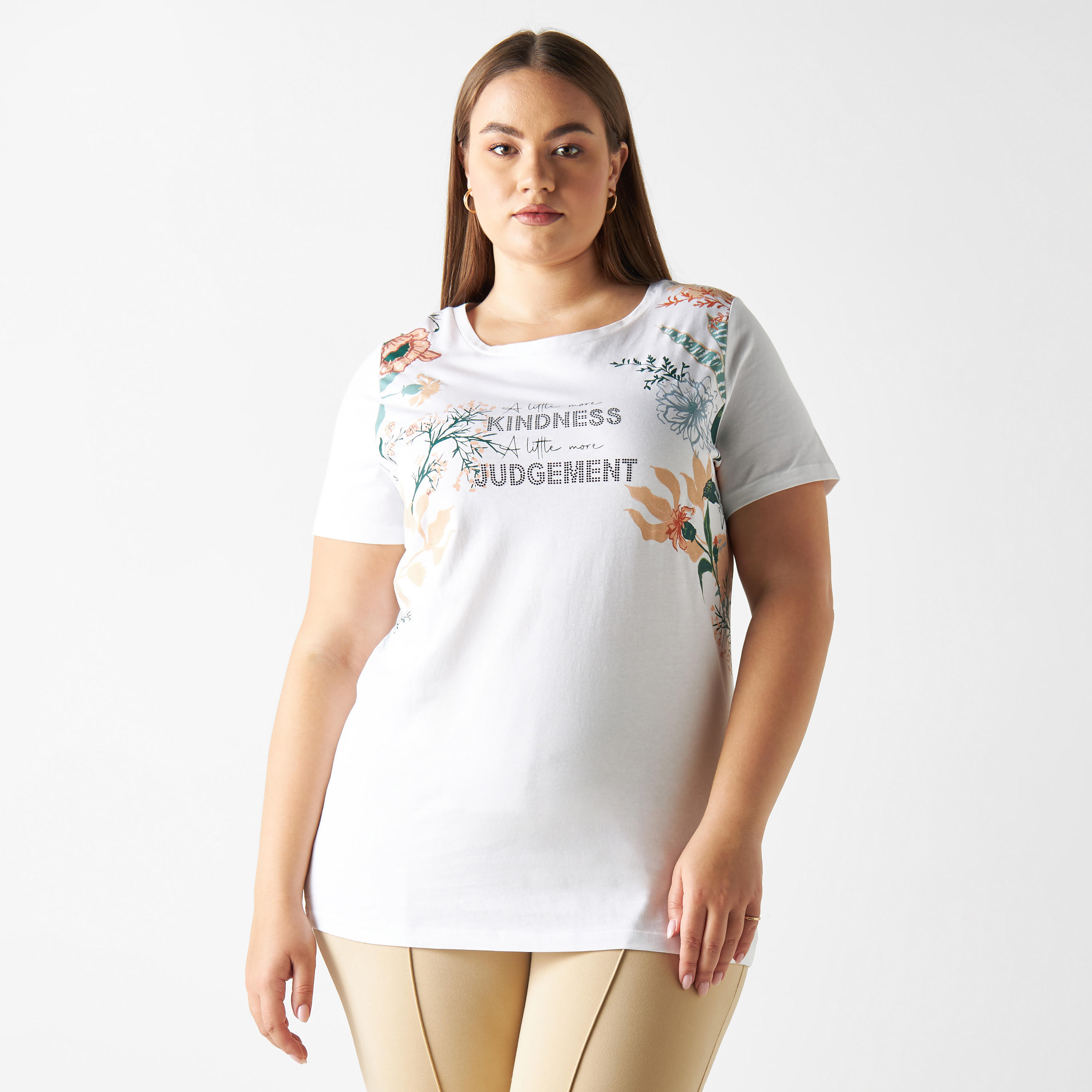 Plus Size Printed Round Neck T-shirt with Short Sleeves-women-clothing-tshirts-image-1
