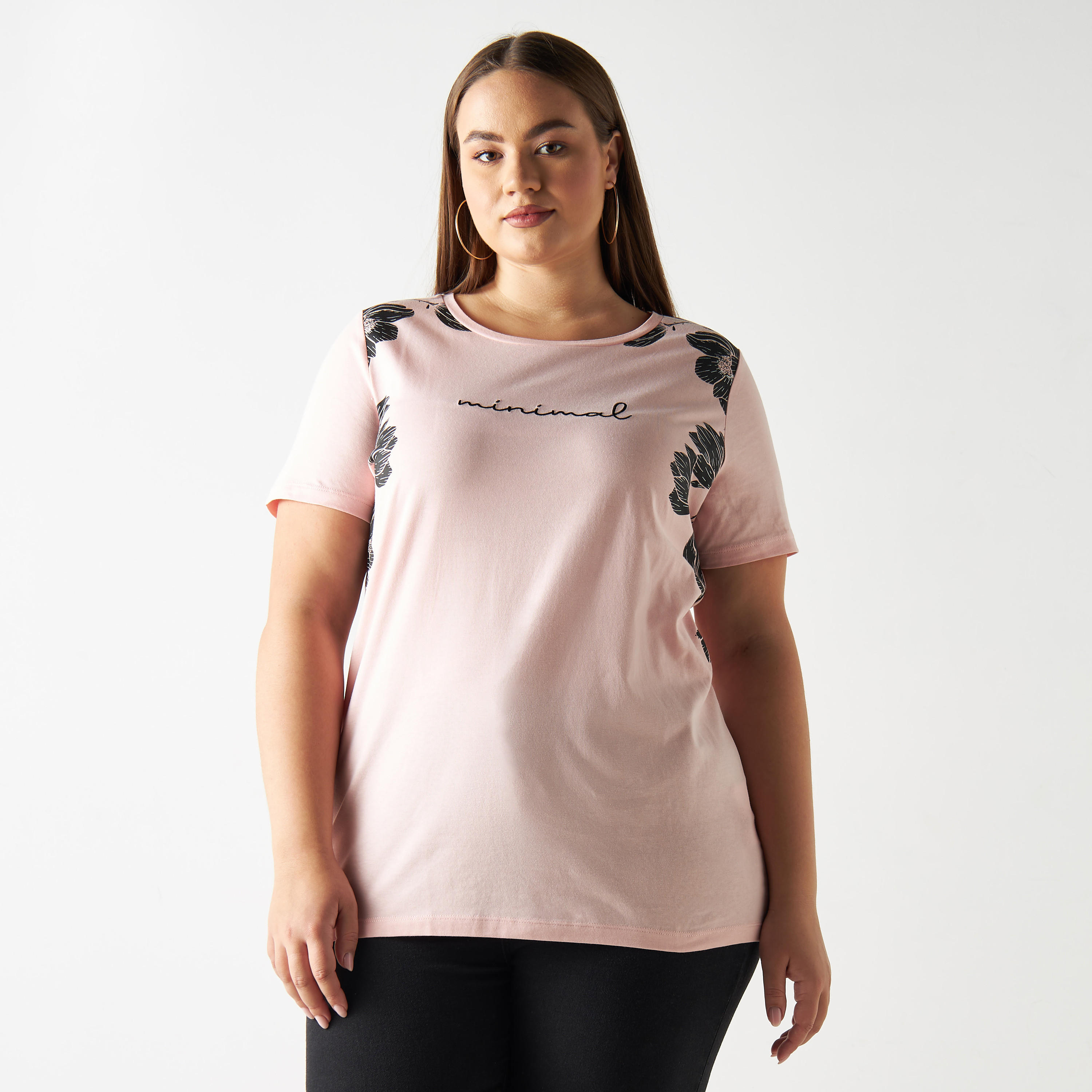 Plus Size Printed Round Neck T-shirt with Short Sleeves-women-clothing-tshirts-image-1