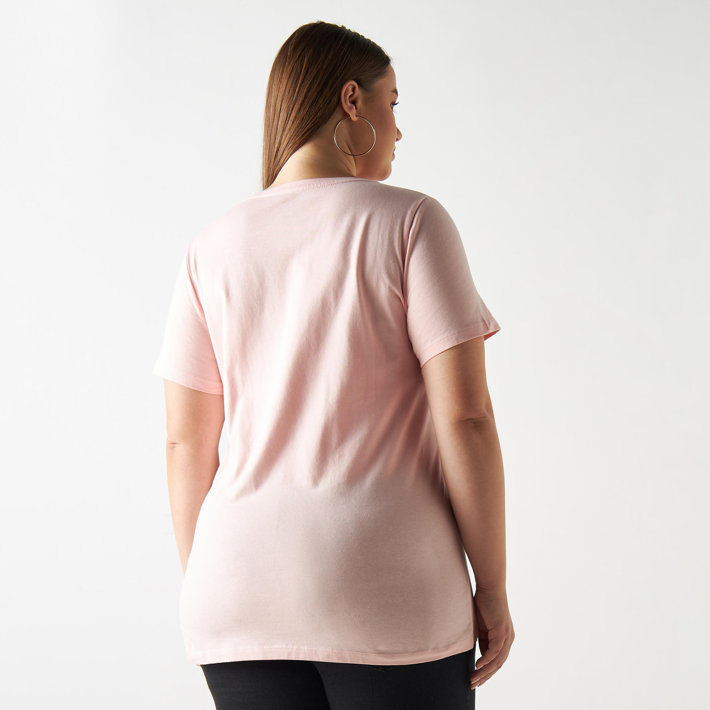 Plus Size Printed Round Neck T-shirt with Short Sleeves-women-clothing-tshirts-image-3