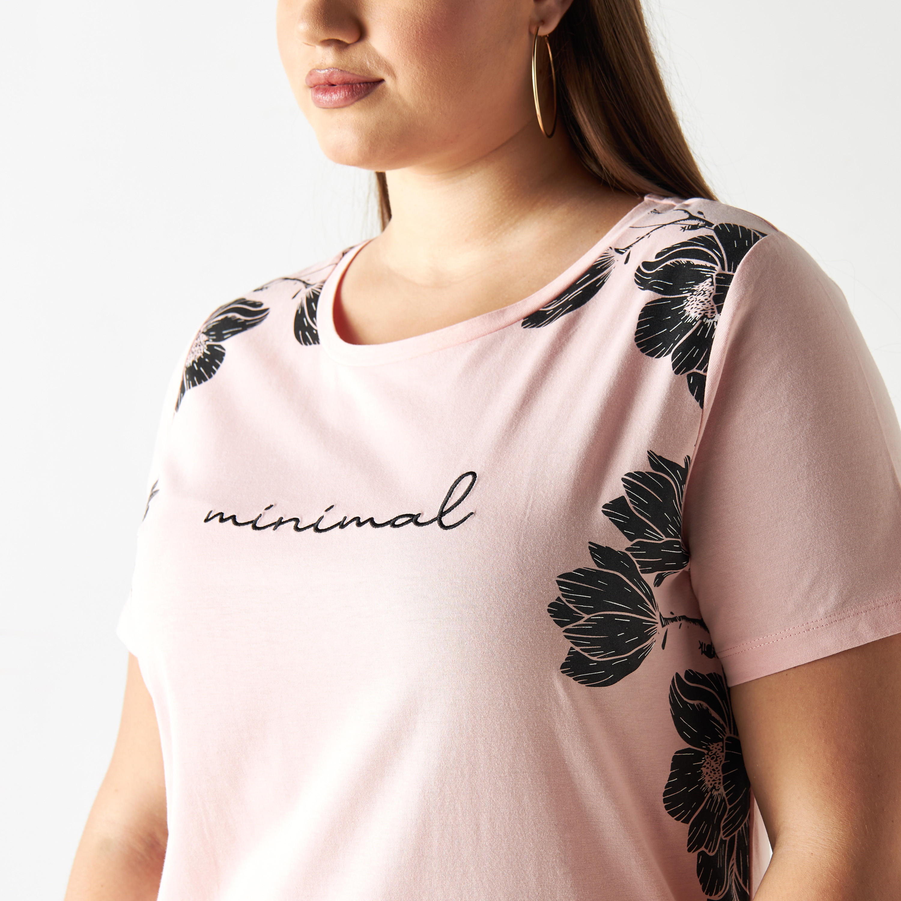 Plus Size Printed Round Neck T-shirt with Short Sleeves-women-clothing-tshirts-image-4