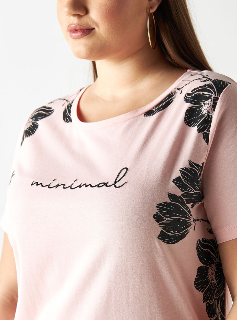 Plus Size Printed Round Neck T-shirt with Short Sleeves-women-clothing-tshirts-image-4