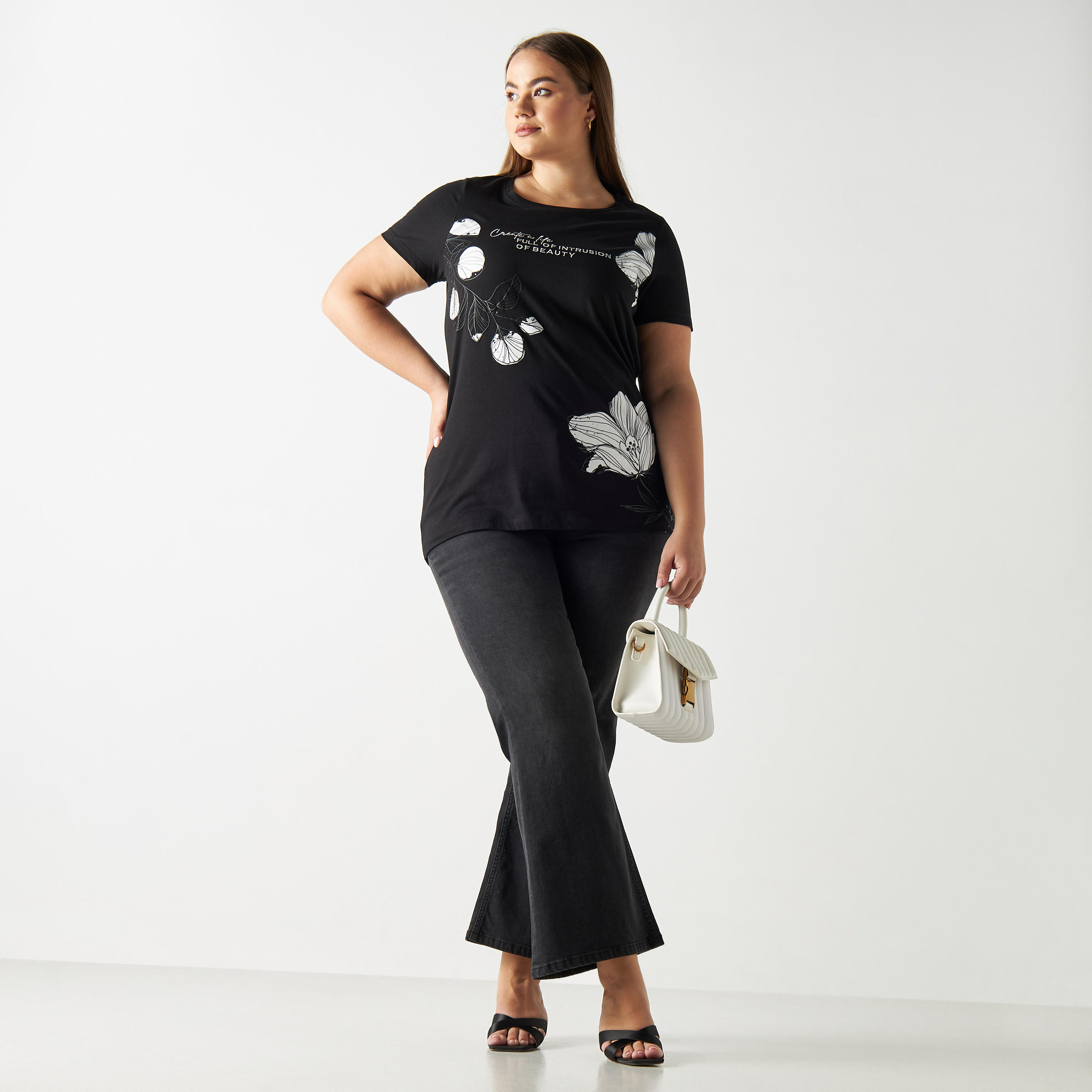 Plus Size Printed Round Neck T-shirt with Short Sleeves-women-clothing-tshirts-image-2
