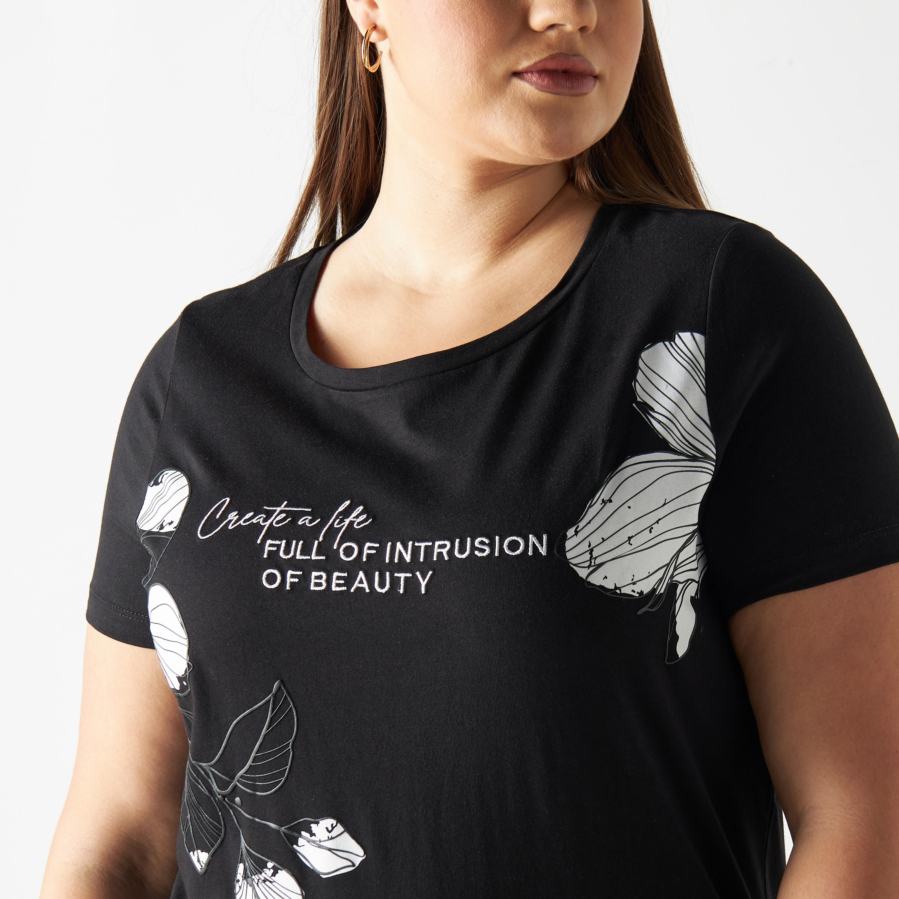 Plus Size Printed Round Neck T-shirt with Short Sleeves-women-clothing-tshirts-image-4