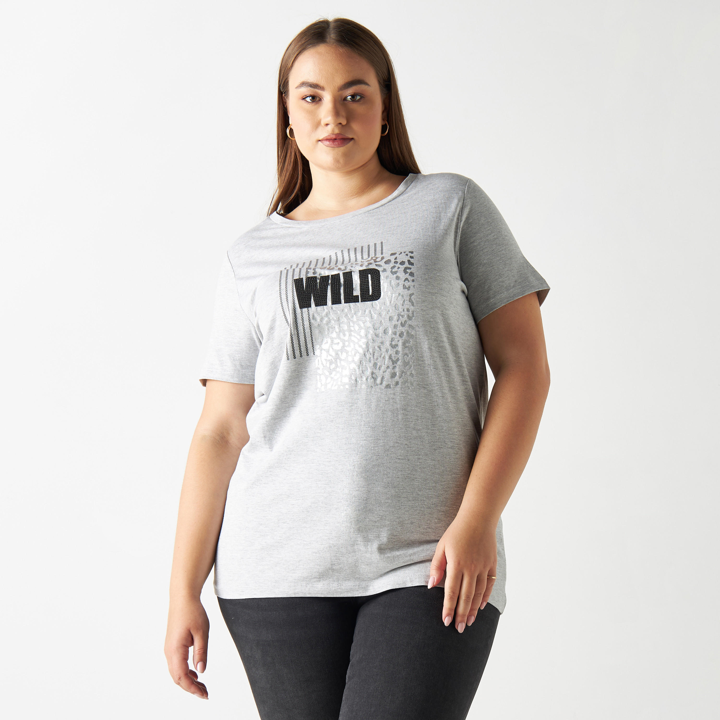 تيشيرت مقاس كبير بأكمام قصيرة وياقة مستديرة وطبعات-women-clothing-tshirts-image-4