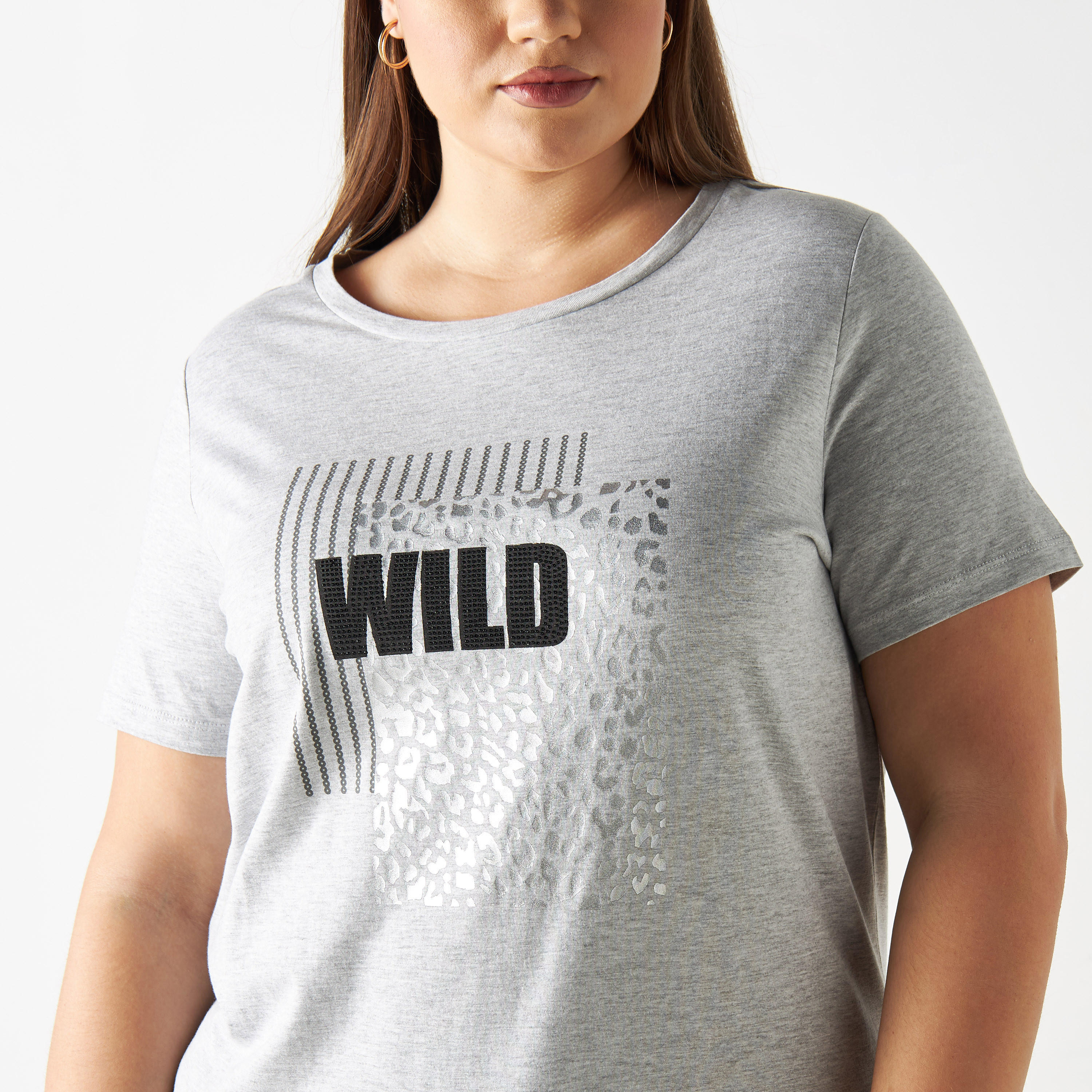 تيشيرت مقاس كبير بأكمام قصيرة وياقة مستديرة وطبعات-women-clothing-tshirts-image-1