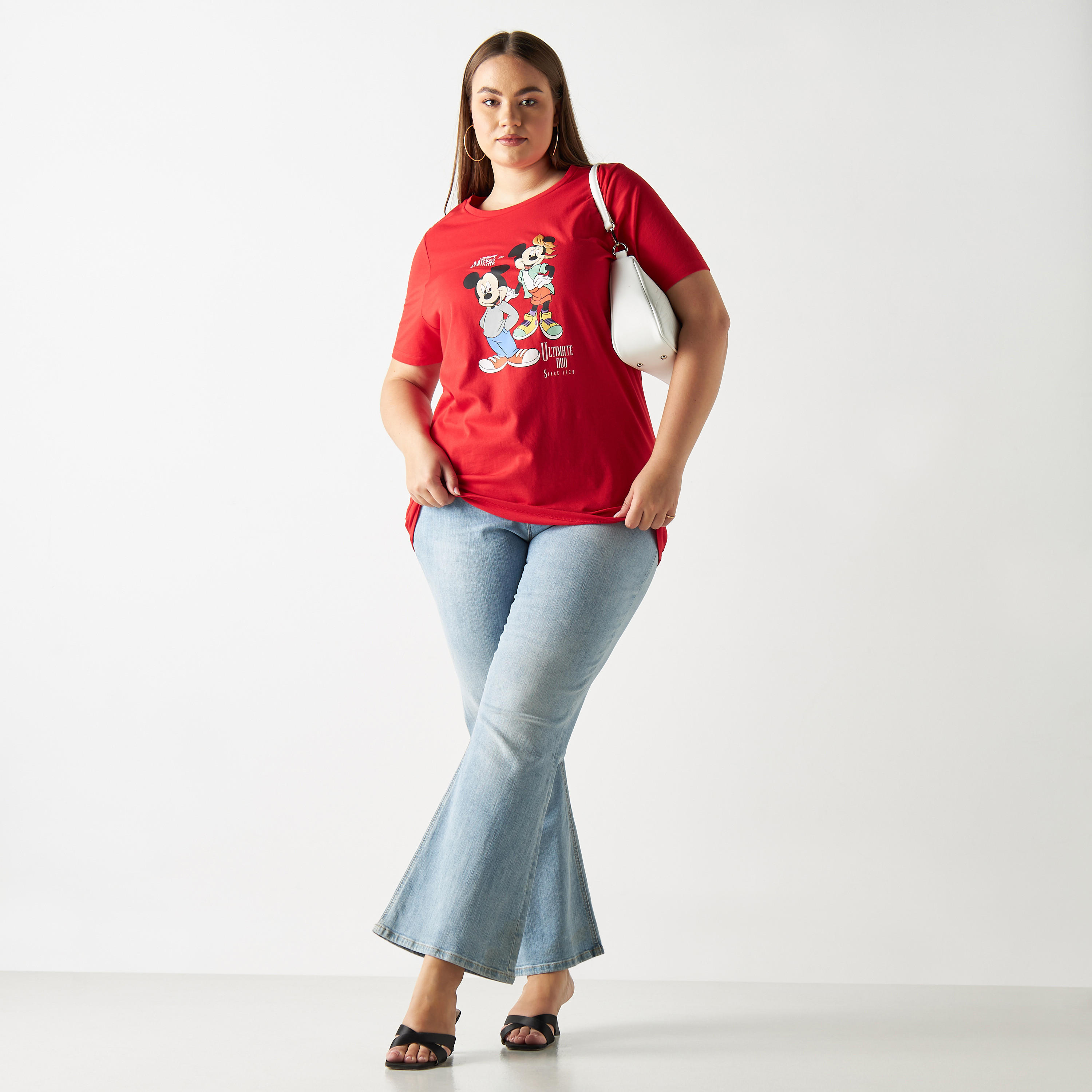 تيشيرت مقاس كبير بأكمام قصيرة وياقة ضيقة وطبعات ميكي ماوس-women-clothing-tshirts-image-2