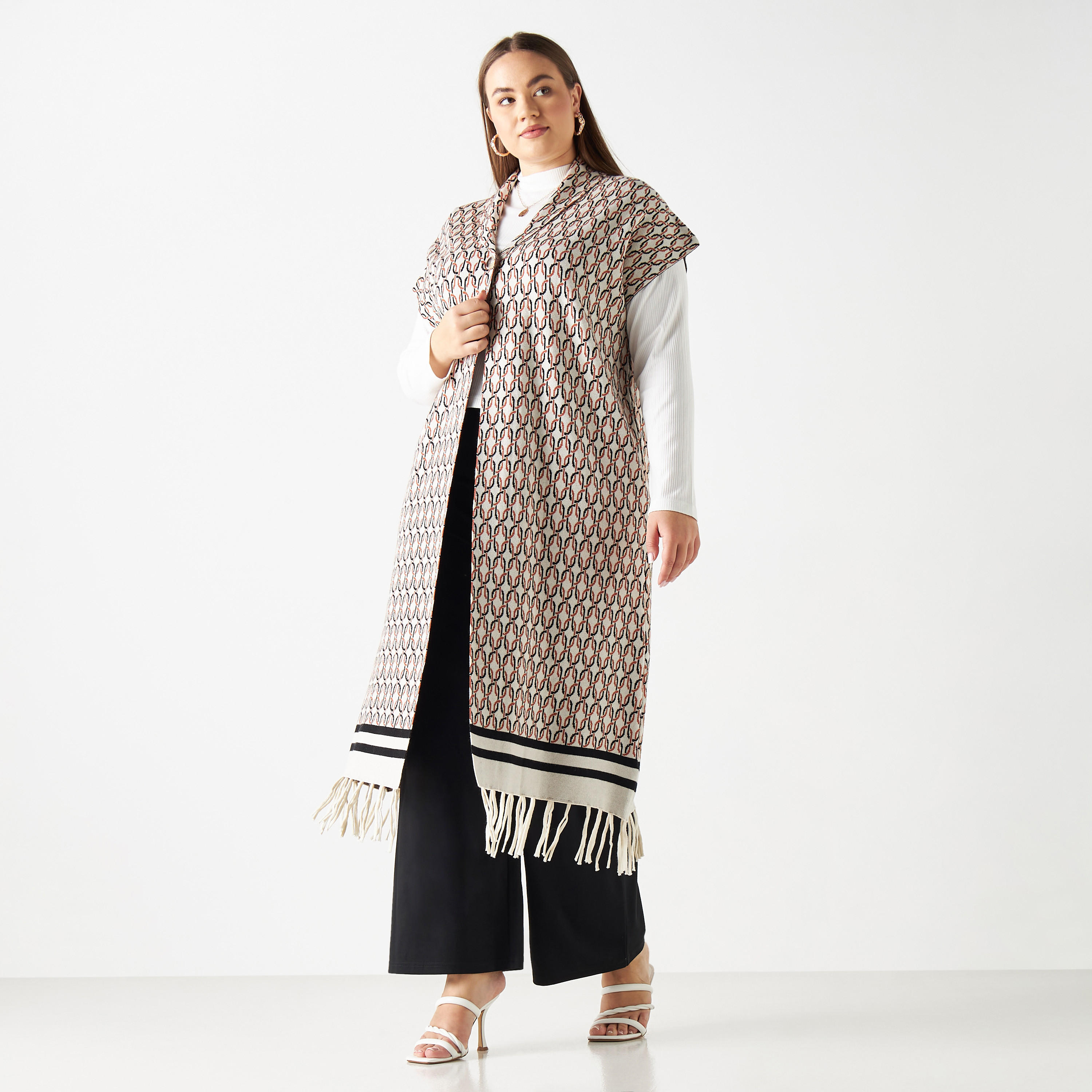 سترة كارديجان طويلة بارزة الملمس مقاس كبير بياقة شال-women-winterwear-cardigansandjumpers-cardigans-image-2