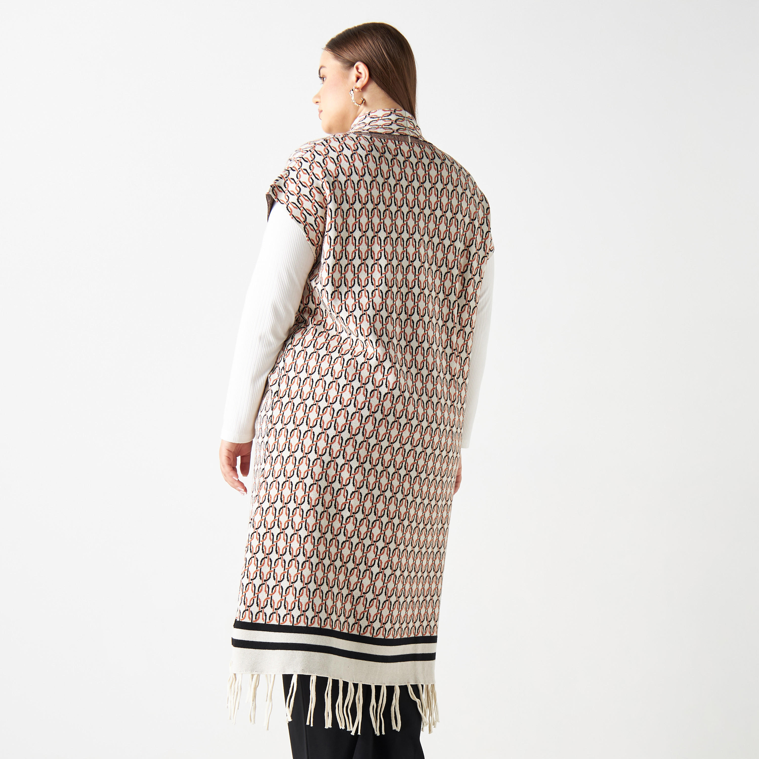 سترة كارديجان طويلة بارزة الملمس مقاس كبير بياقة شال-women-winterwear-cardigansandjumpers-cardigans-image-3