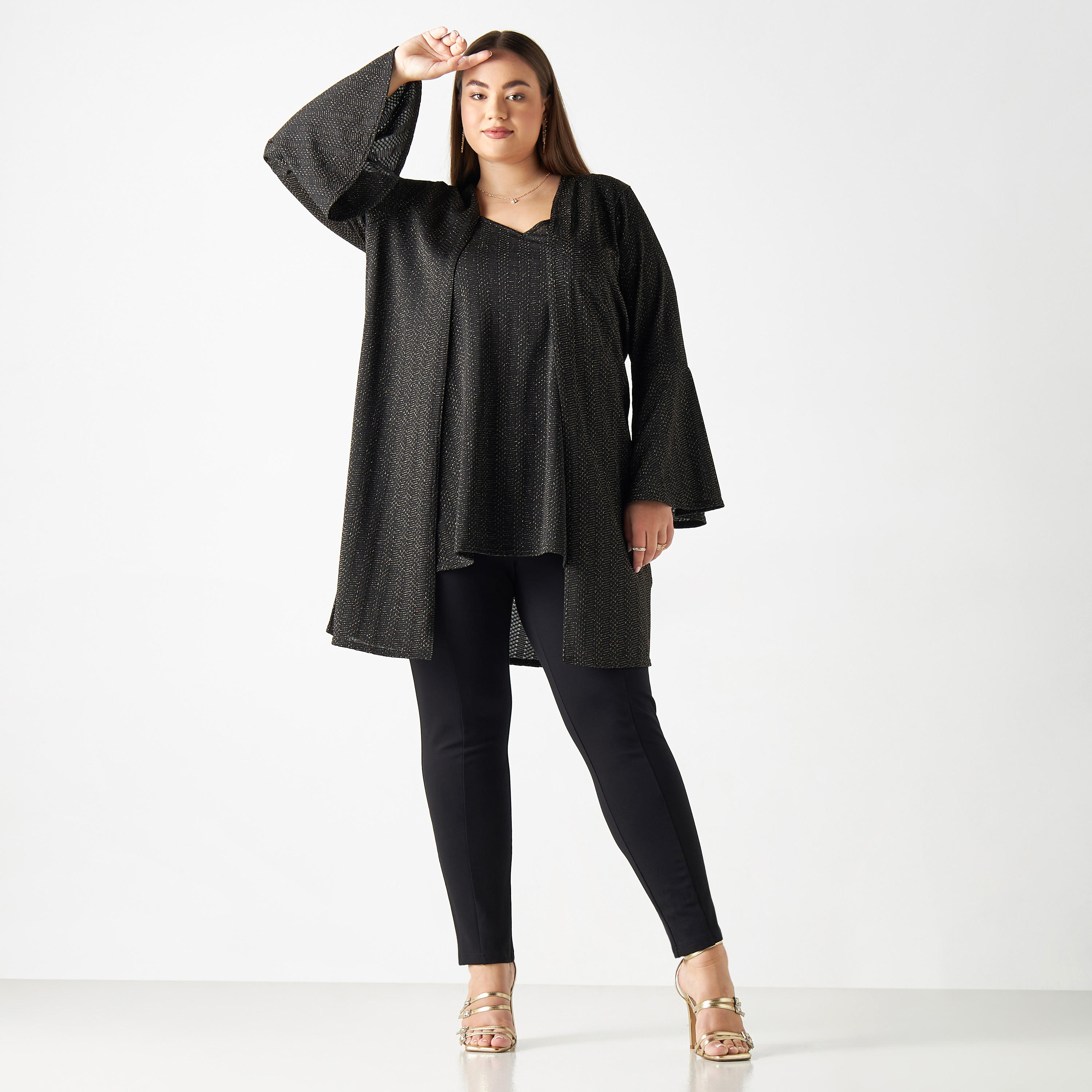 Plus Size Textured Open Front Shrug with Bell Sleeves-women-clothing-shirtsandblouses-blouses-image-2