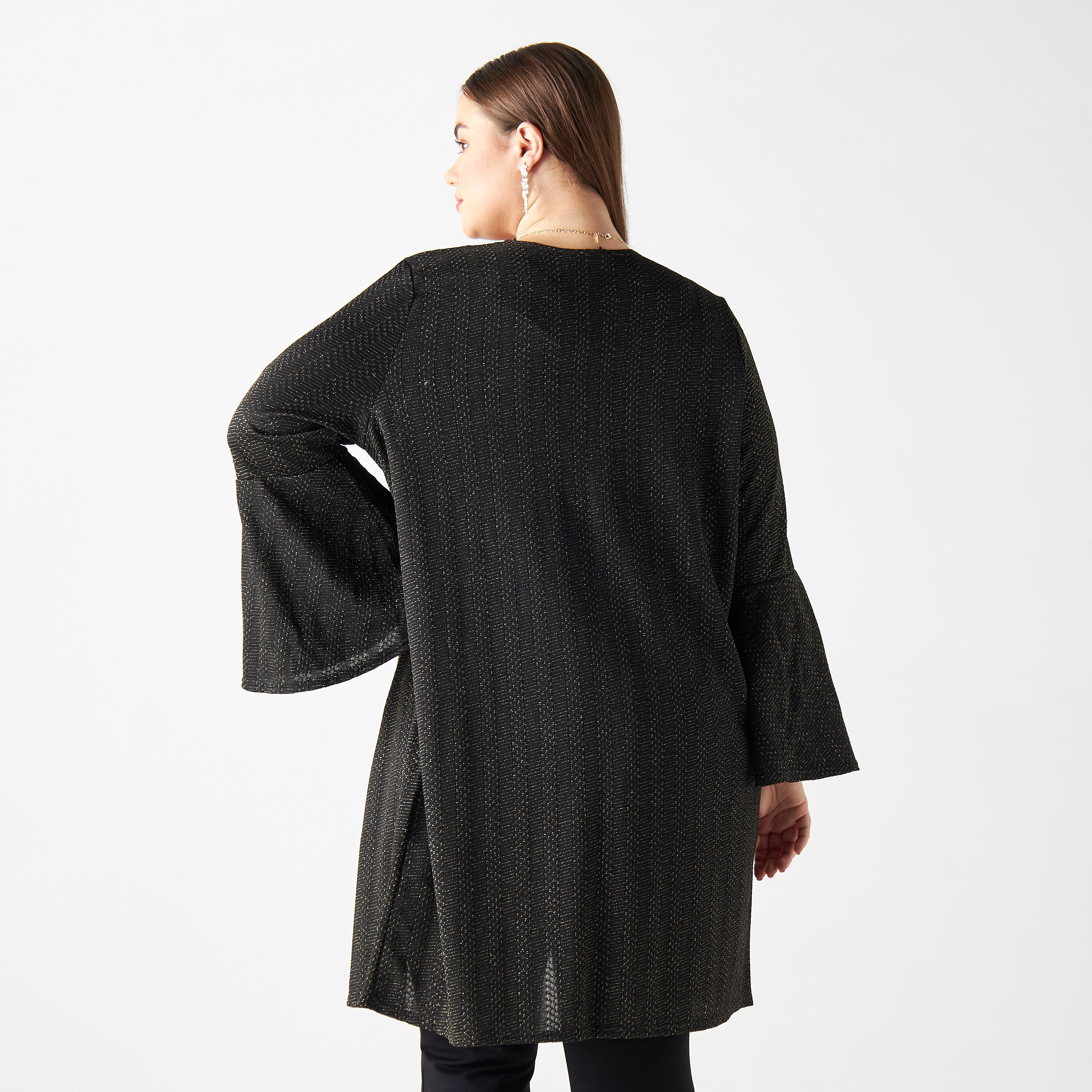 Plus Size Textured Open Front Shrug with Bell Sleeves-women-clothing-shirtsandblouses-blouses-image-3