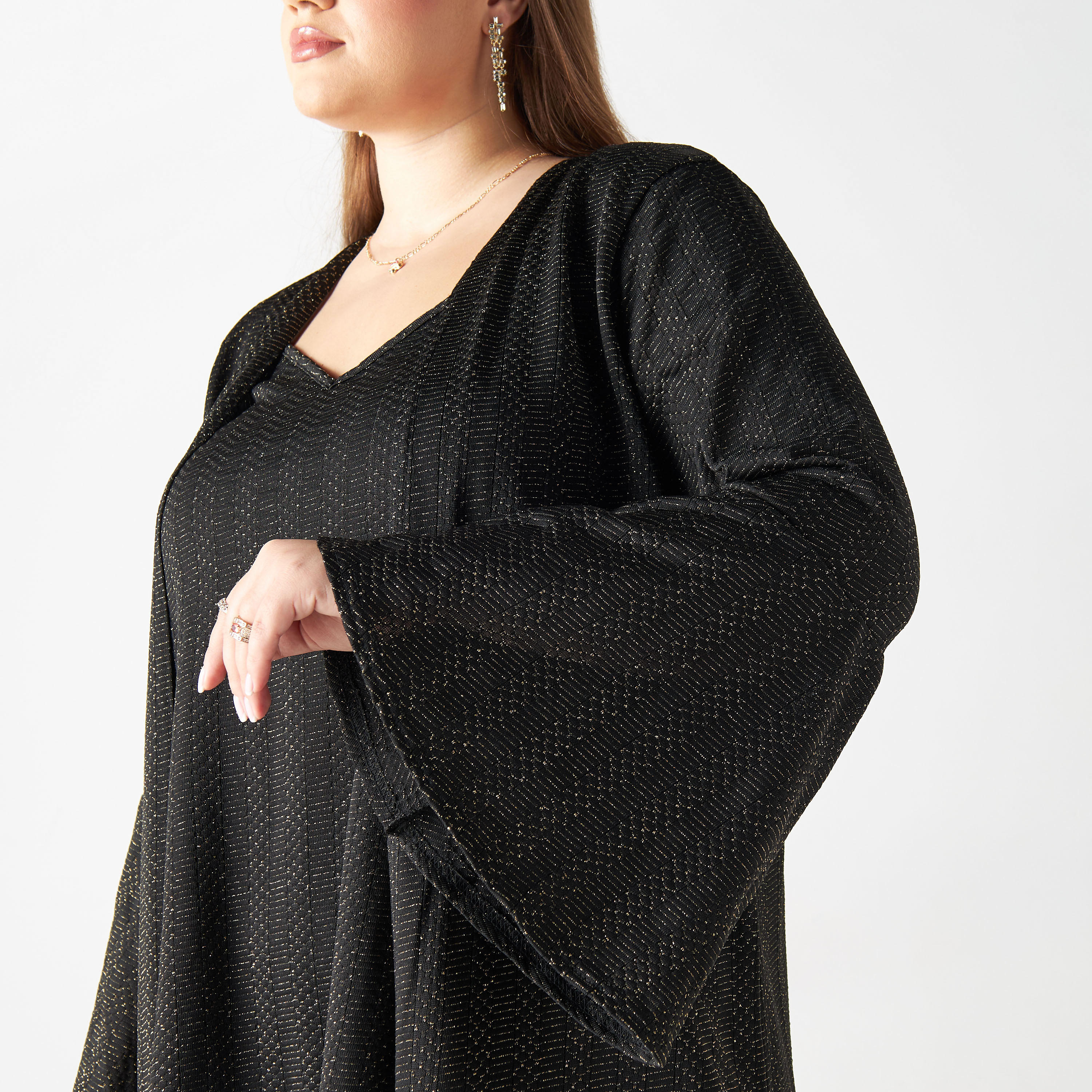 Plus Size Textured Open Front Shrug with Bell Sleeves-women-clothing-shirtsandblouses-blouses-image-4