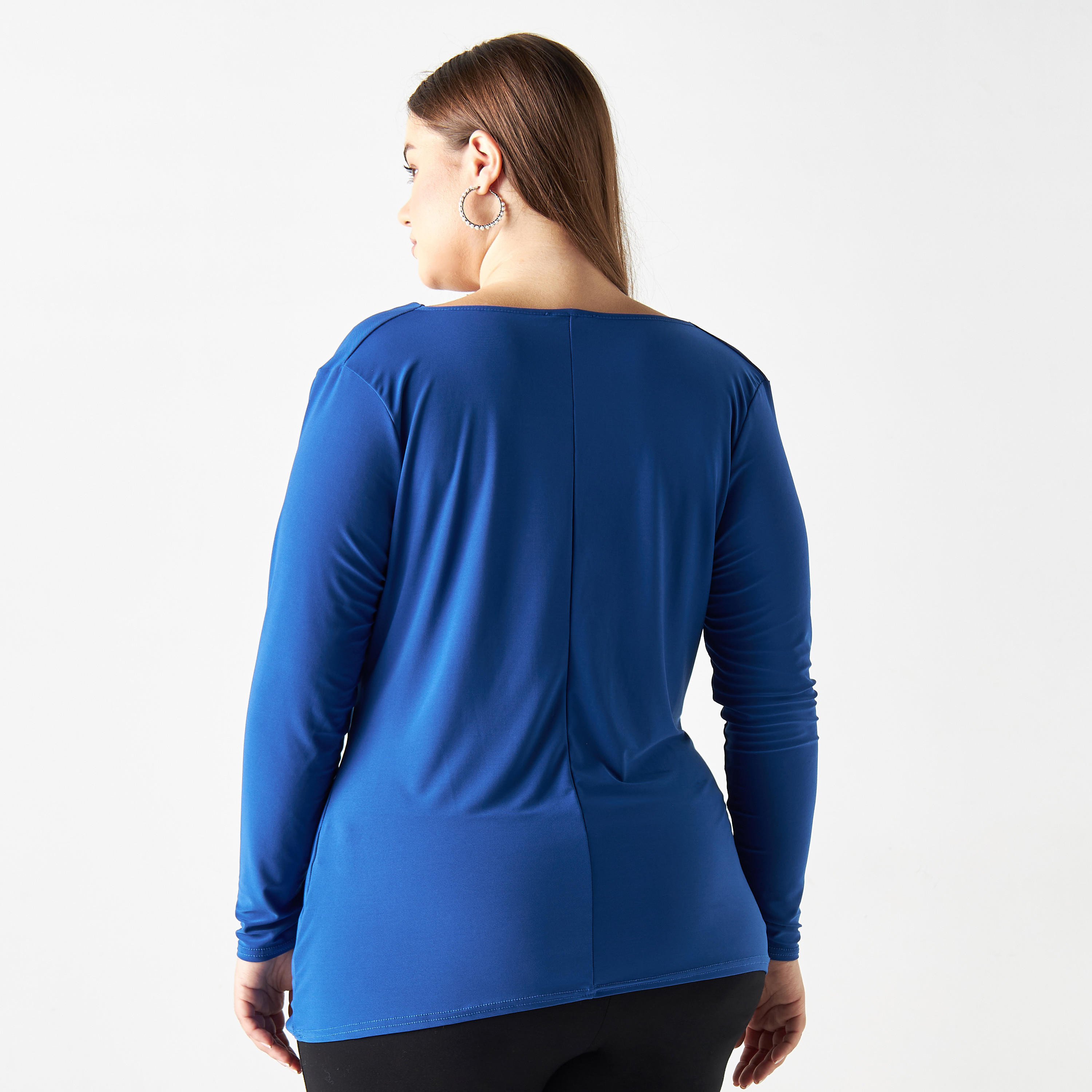 بلوزة مقاس كبير بياقة منسدلة وأكمام طويلة-women-clothing-tshirts-image-6