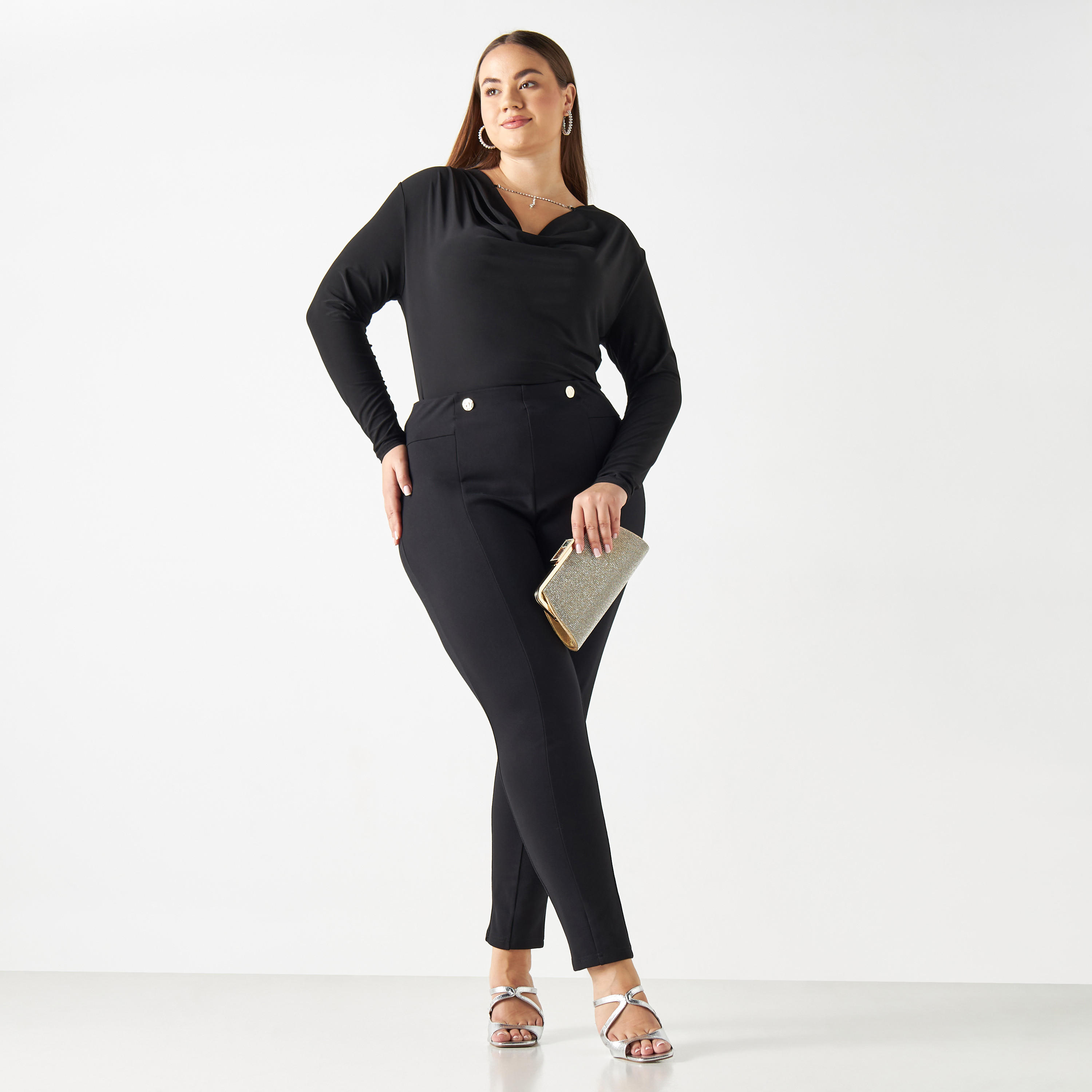بلوزة مقاس كبير بياقة منسدلة وأكمام طويلة-women-clothing-tshirts-image-3