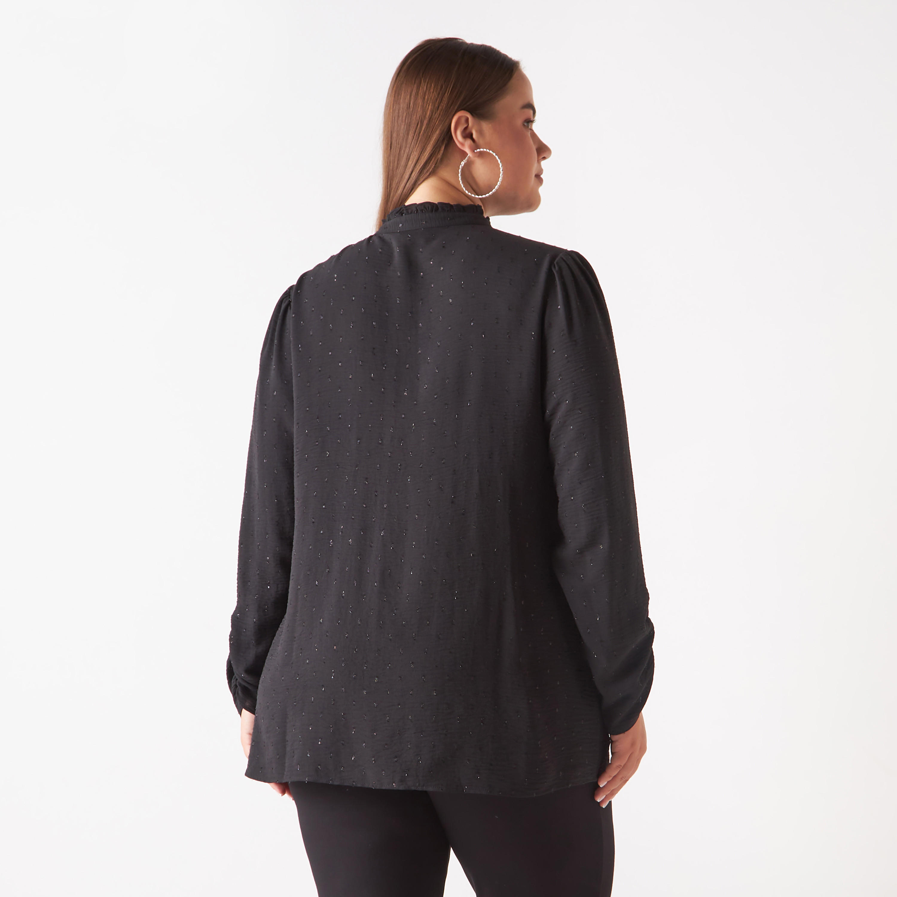 Plus Size All-Over Textured Shirt with Gathered Sleeve Hems-women-clothing-shirtsandblouses-shirts-image-8