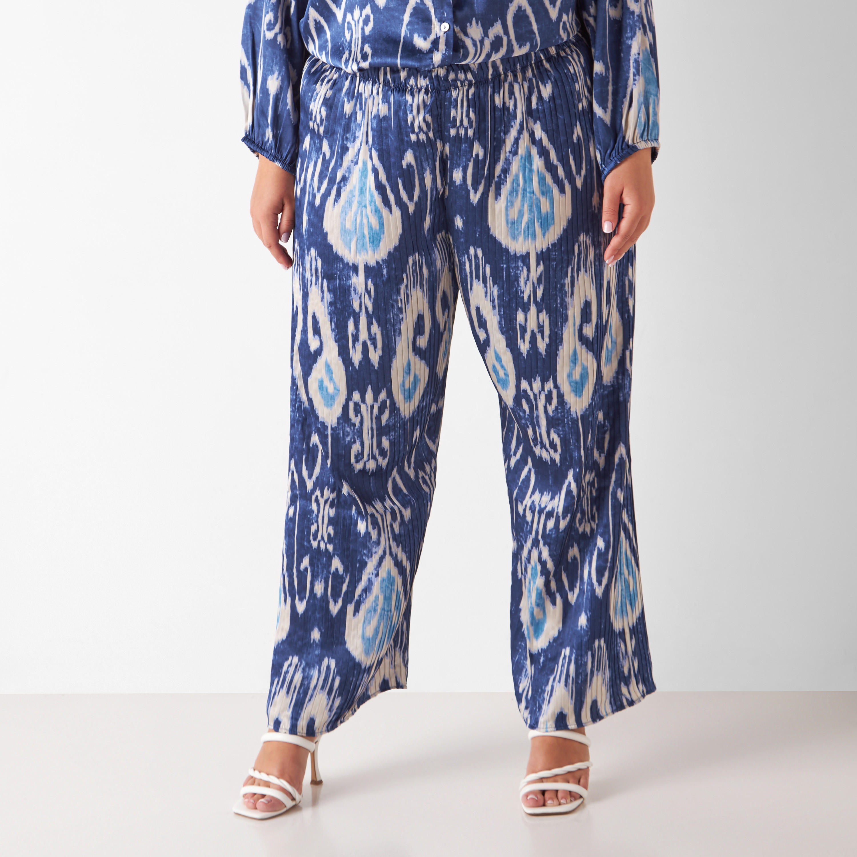 بنطلون بليسيه مقاس كبير بخصر مطاطي وطبعات-women-clothing-trousers-image-1