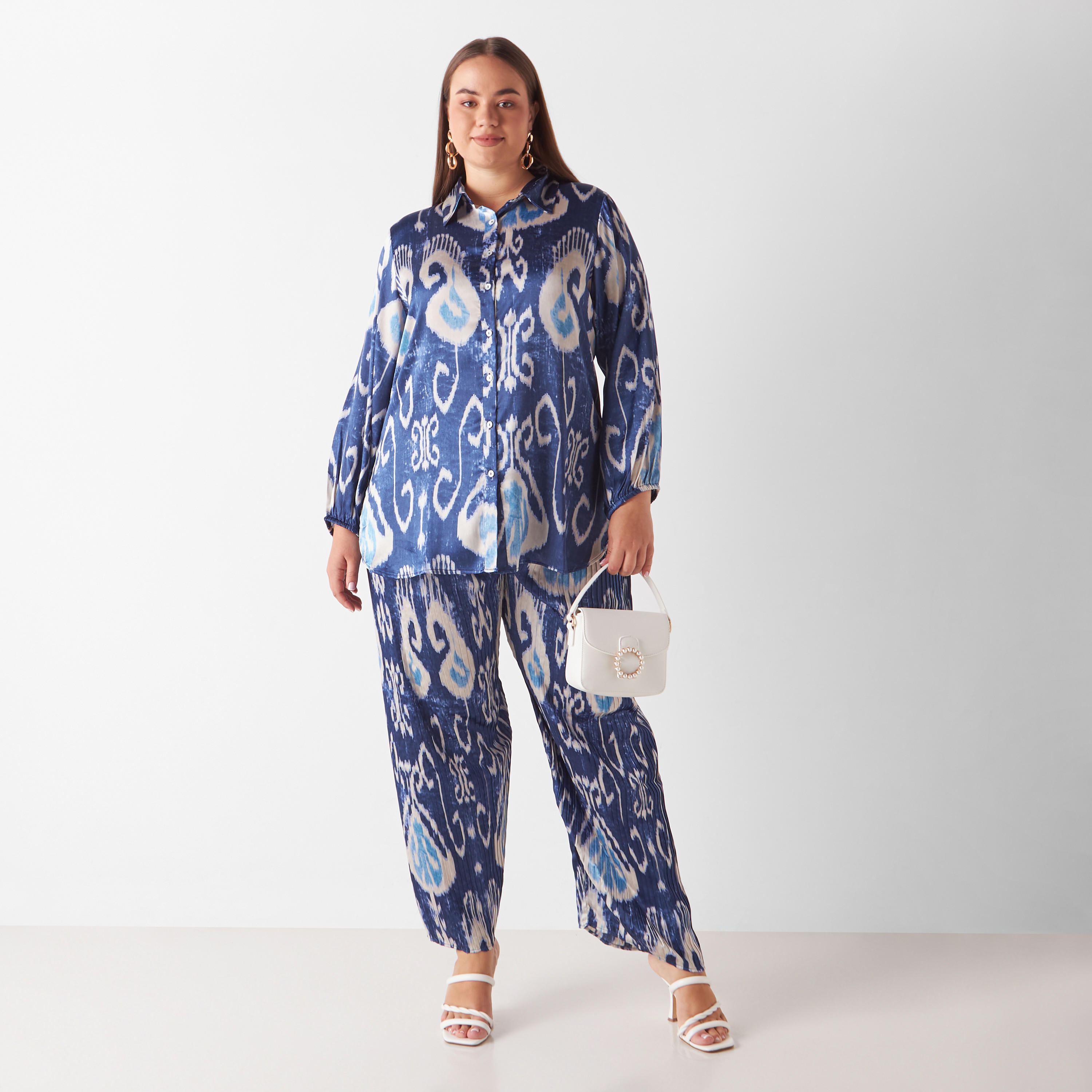 بنطلون بليسيه مقاس كبير بخصر مطاطي وطبعات-women-clothing-trousers-image-2