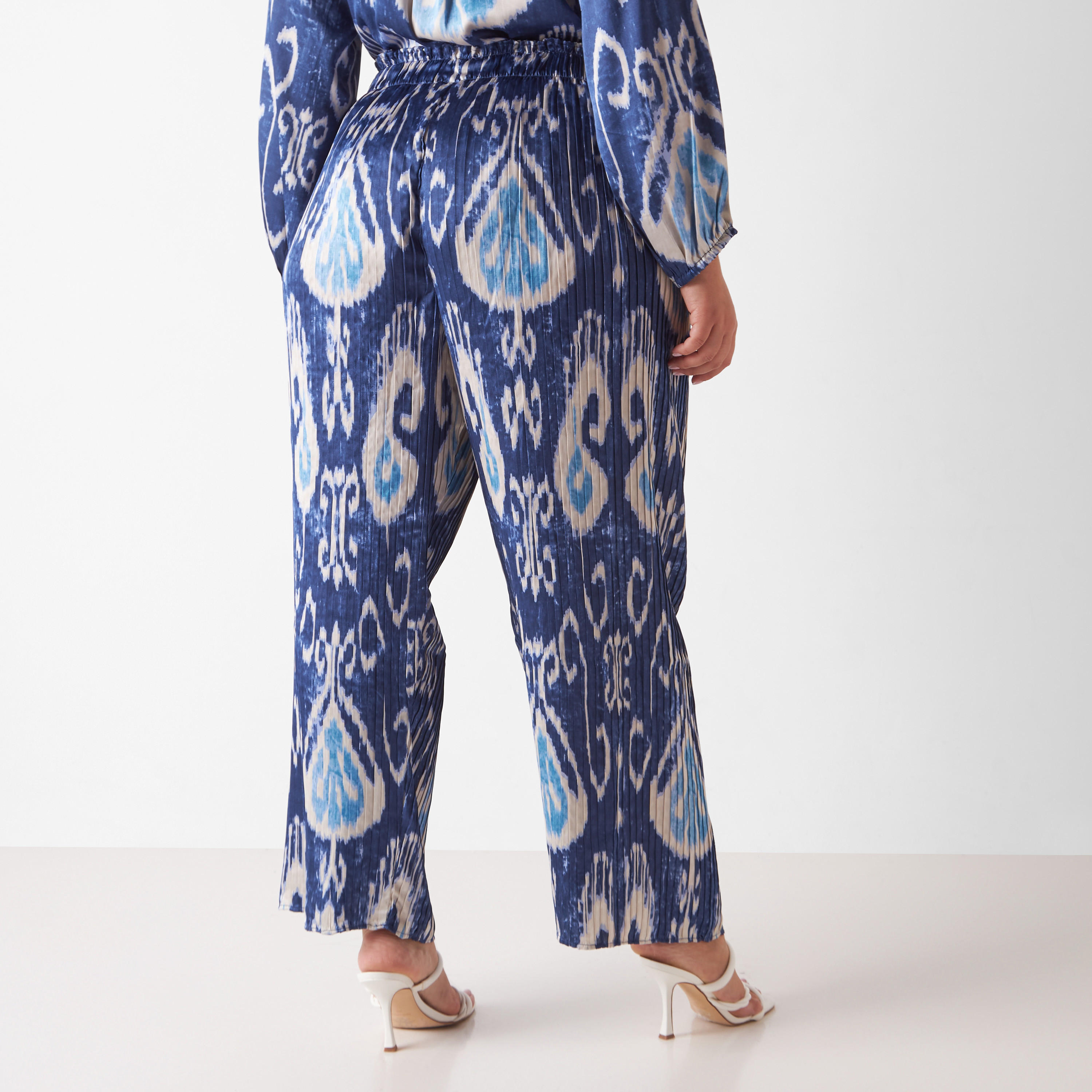 بنطلون بليسيه مقاس كبير بخصر مطاطي وطبعات-women-clothing-trousers-image-3