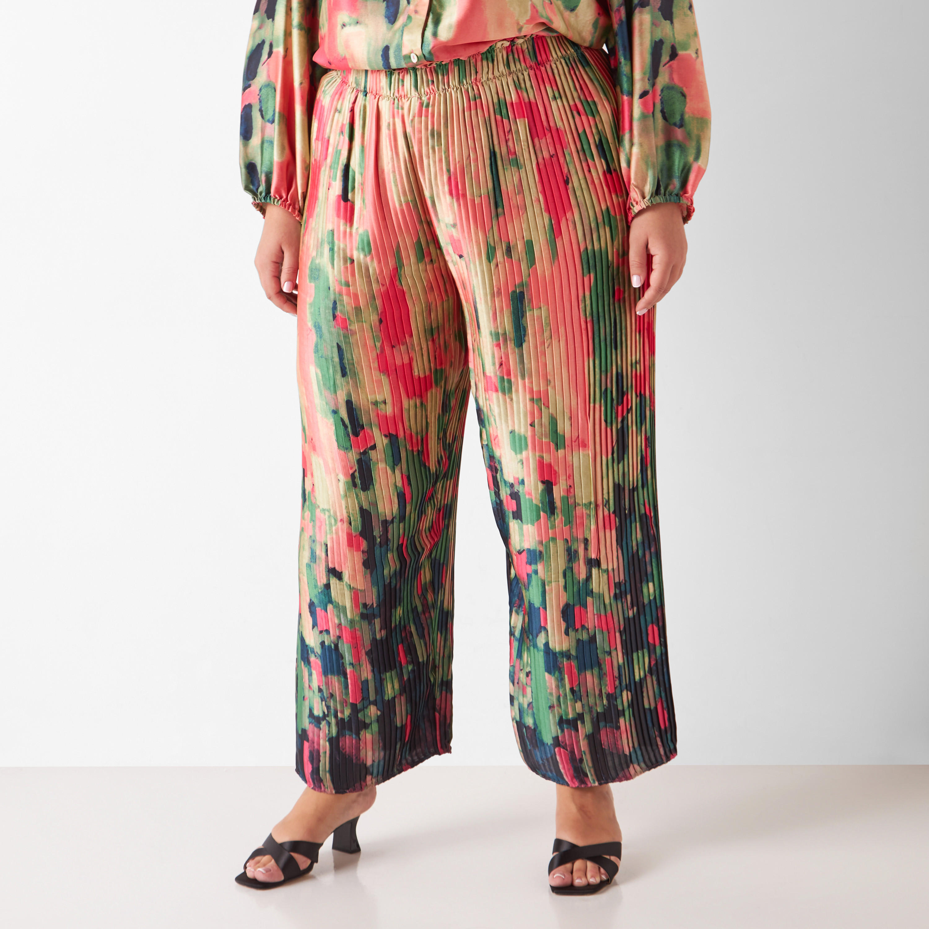 بنطلون بليسيه مقاس كبير بخصر مطاطي وطبعات-women-clothing-trousers-image-5