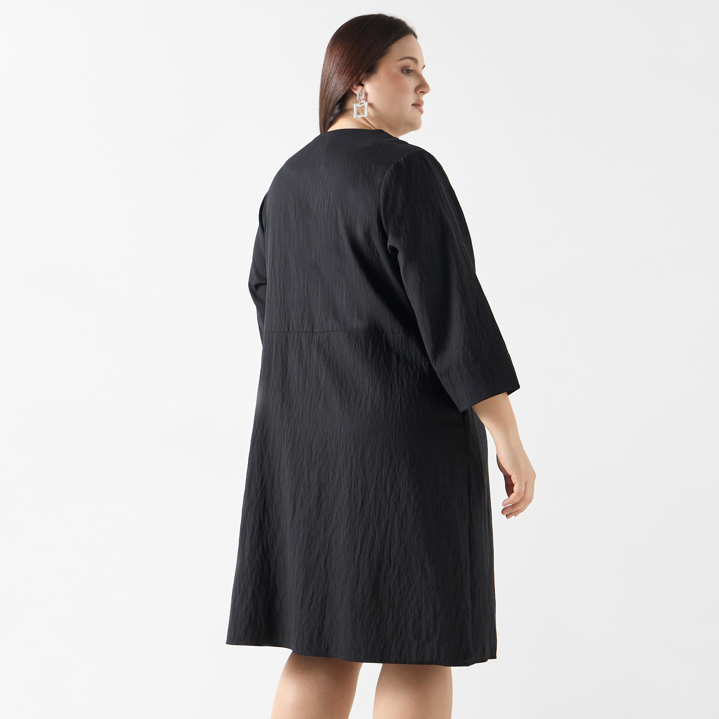Plus Size Ulla Popken Textured Dress with Pockets and 3/4 Sleeves-women-clothing-dresses-image-3