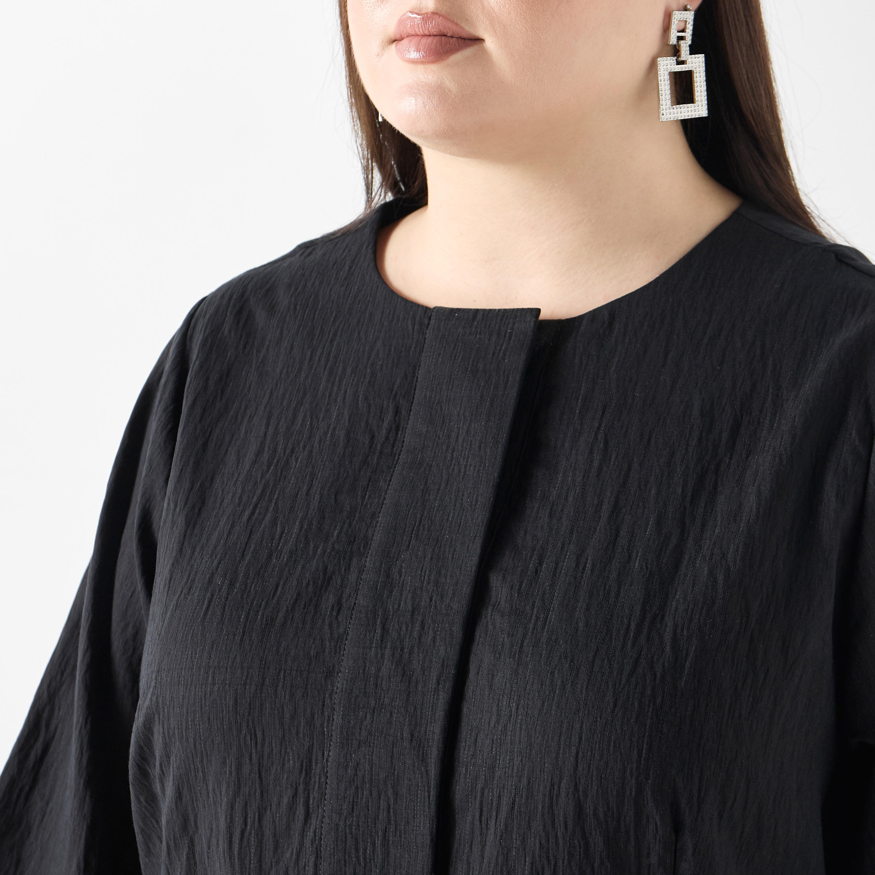 فستان مقاس كبير بارز الملمس بجيوب وأكمام 3/4 من أولا بوبكن-women-clothing-dresses-image-4