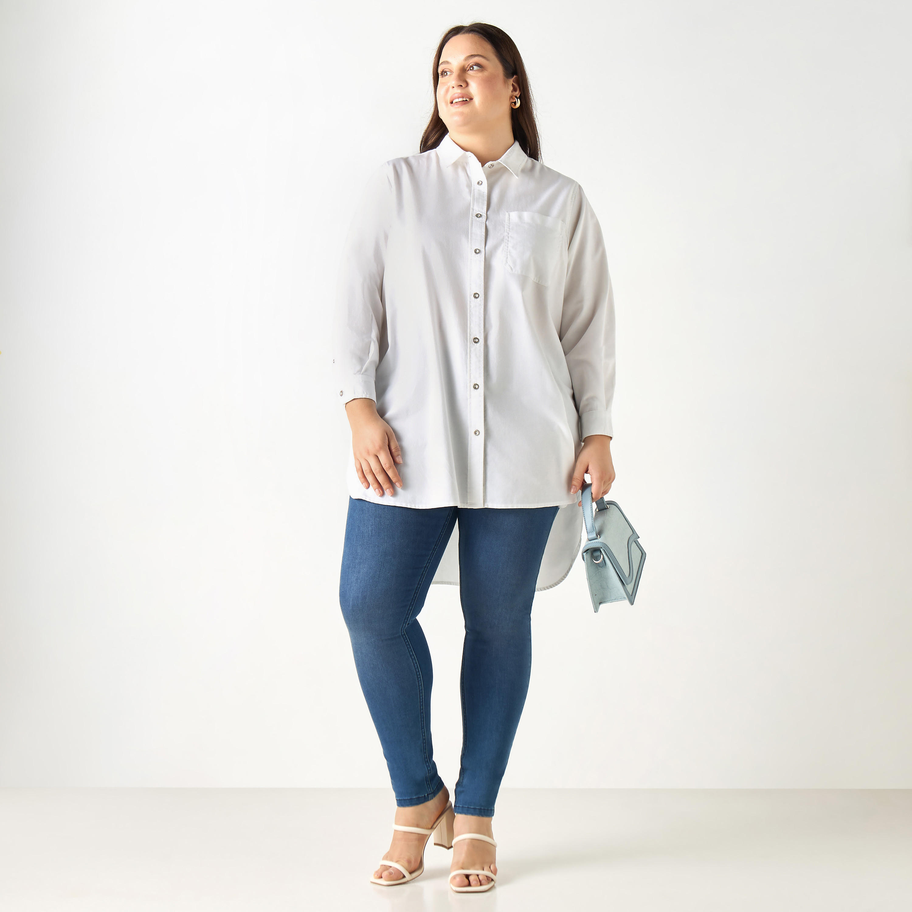 Plus Size Ulla Popken High Low Cotton Shirt with Long Sleeves and Pocket-women-clothing-shirtsandblouses-shirts-image-2