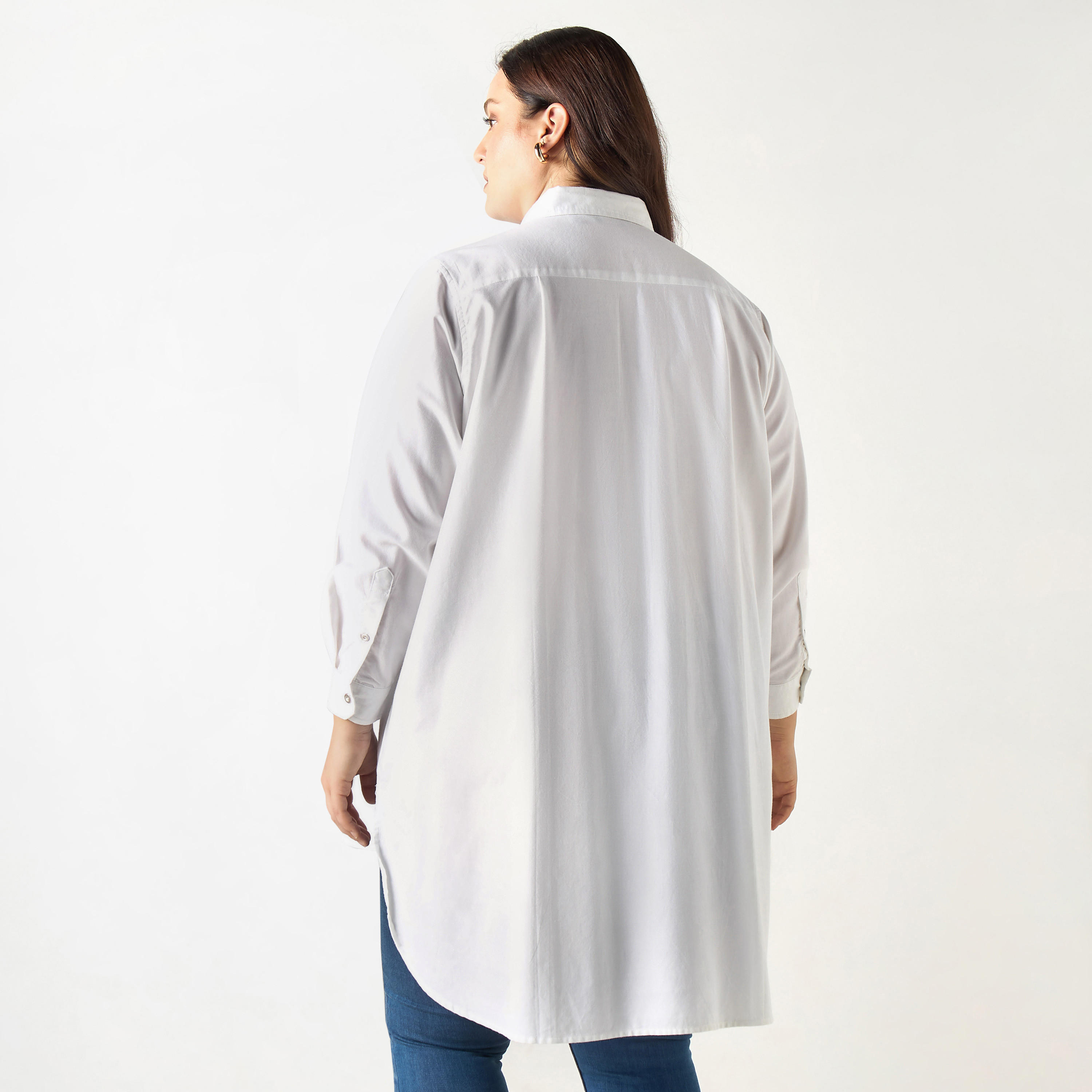 Plus Size Ulla Popken High Low Cotton Shirt with Long Sleeves and Pocket-women-clothing-shirtsandblouses-shirts-image-3