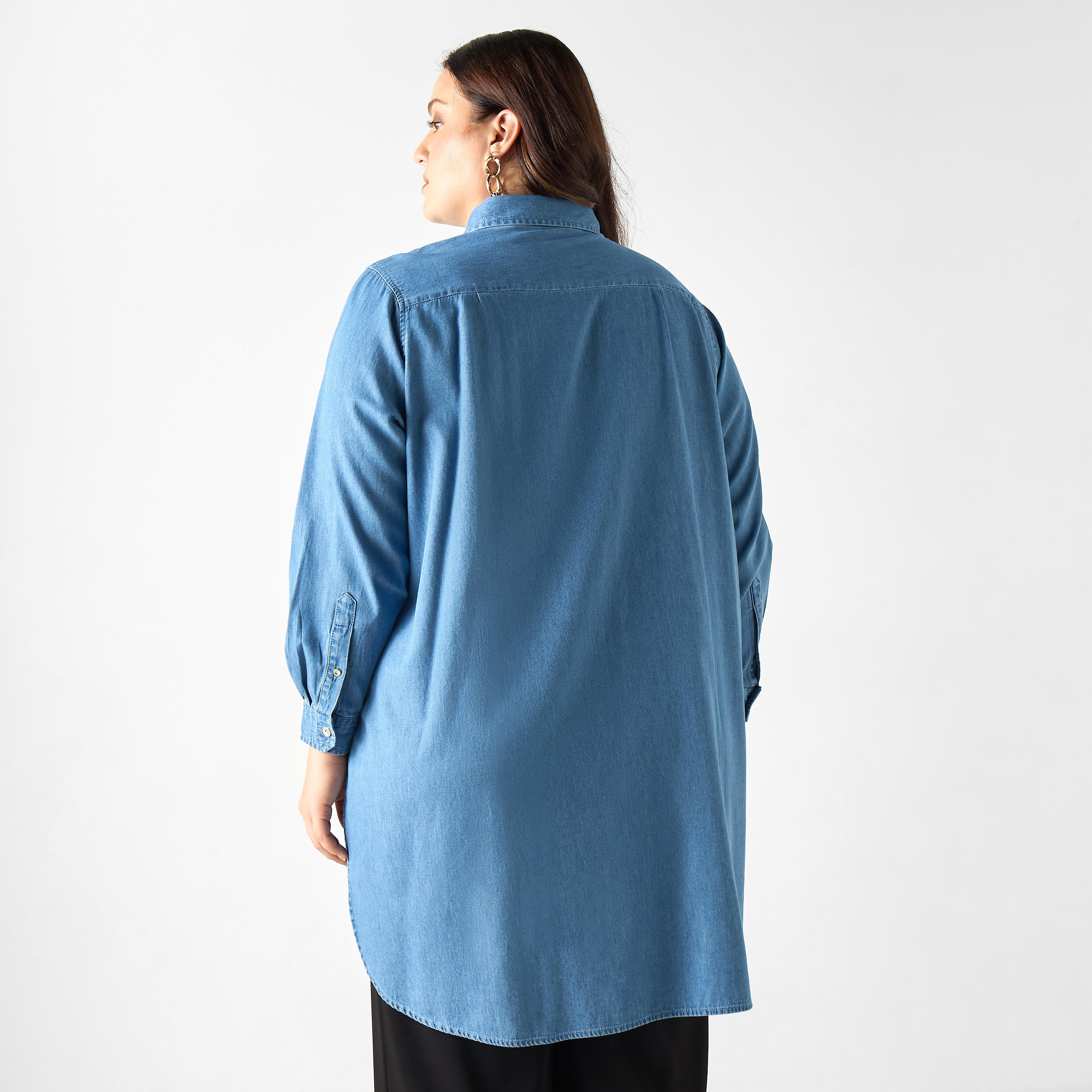 Plus Size Ulla Popken High Low Cotton Shirt with Long Sleeves and Pocket-women-clothing-shirtsandblouses-shirts-image-8