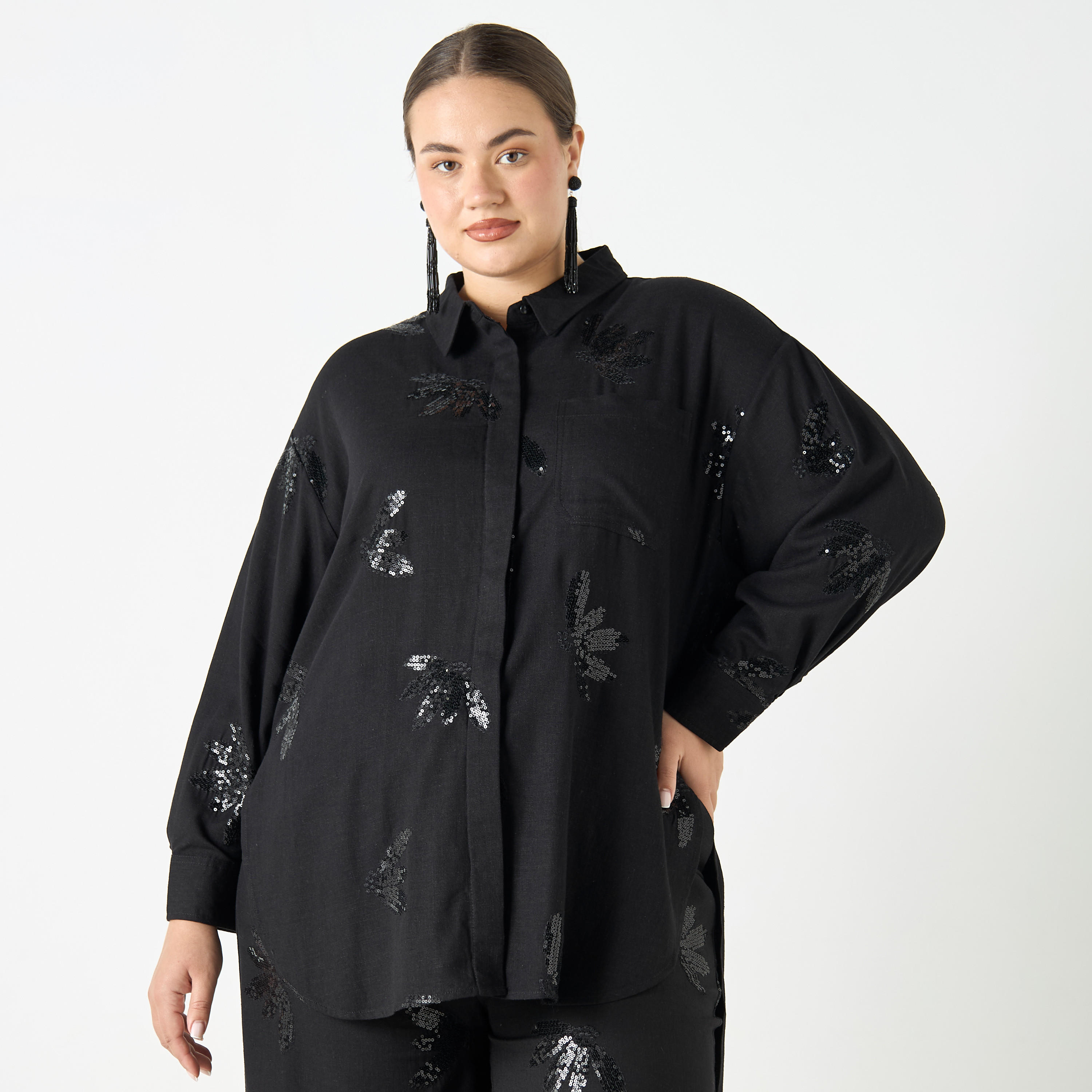Shop Plus Size Ulla Popken Regular Fit Embellished High-Low Shirt