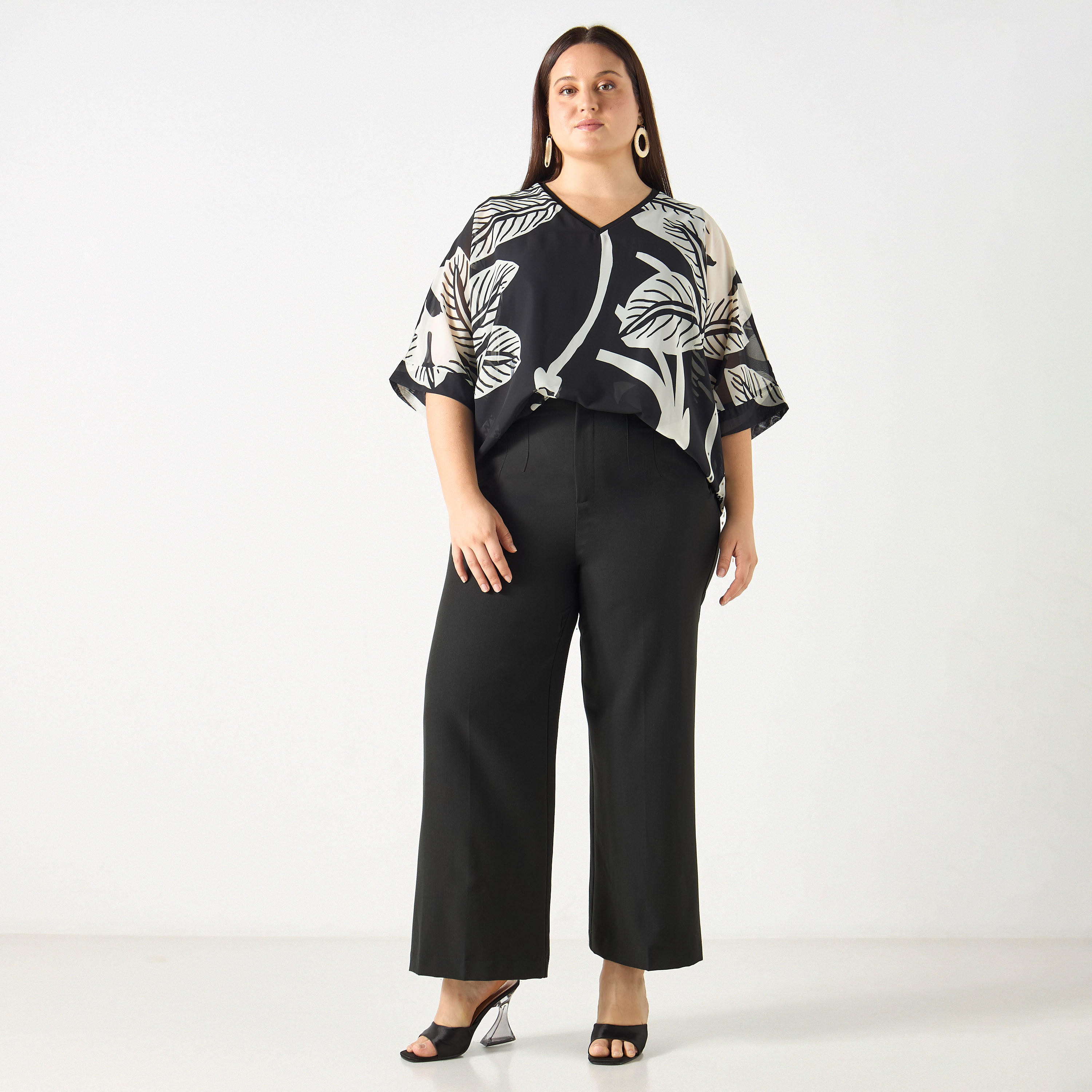 Plus Size Ulla Popken All-Over Print V-neck Top with Short Sleeves-women-clothing-shirtsandblouses-blouses-image-2
