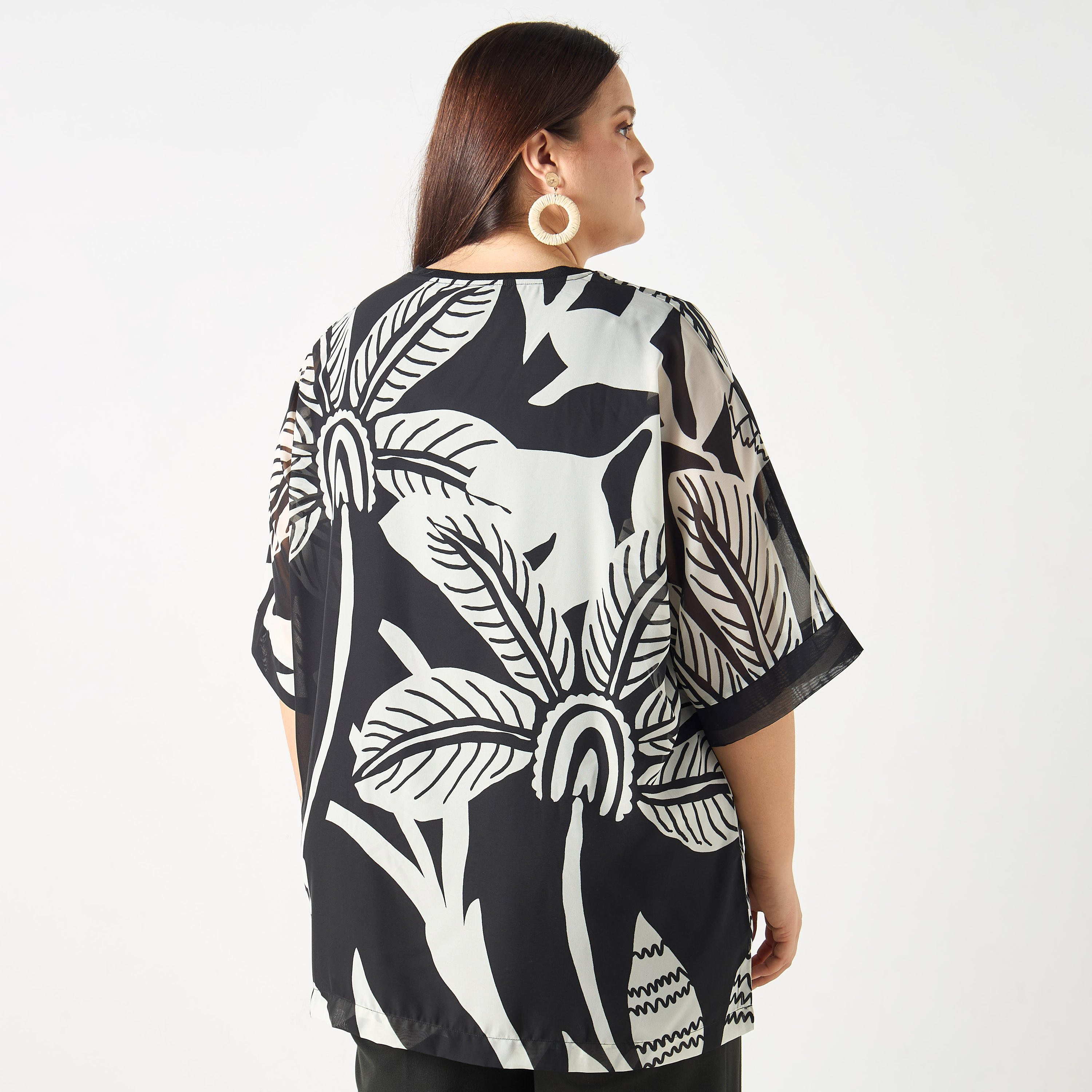 Plus Size Ulla Popken All-Over Print V-neck Top with Short Sleeves-women-clothing-shirtsandblouses-blouses-image-3