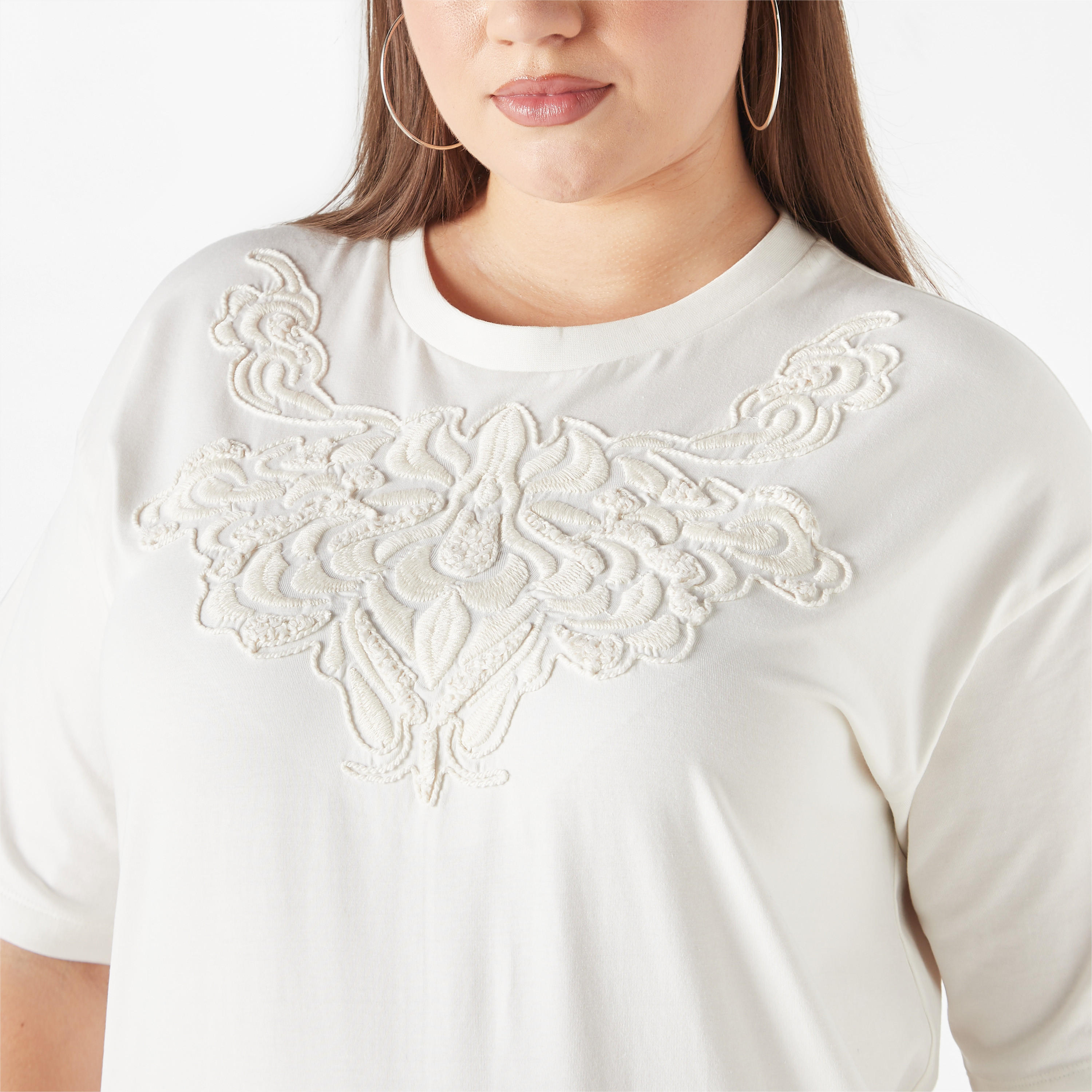 Plus Size Ulla Popken Embroidered Top with Short Sleeves and Round Neck-women-clothing-tshirts-image-4