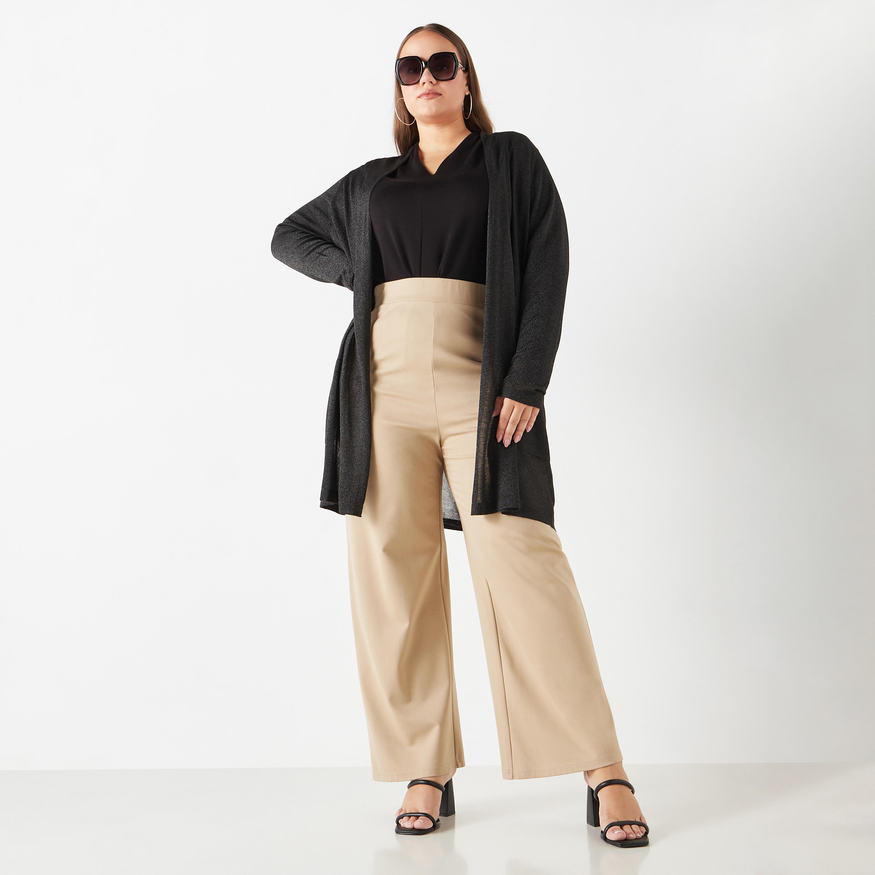 Plus Size Ulla Popken Textured Open Front Shrug with Long Sleeves and Pockets-women-winterwear-cardigansandjumpers-cardigans-image-7