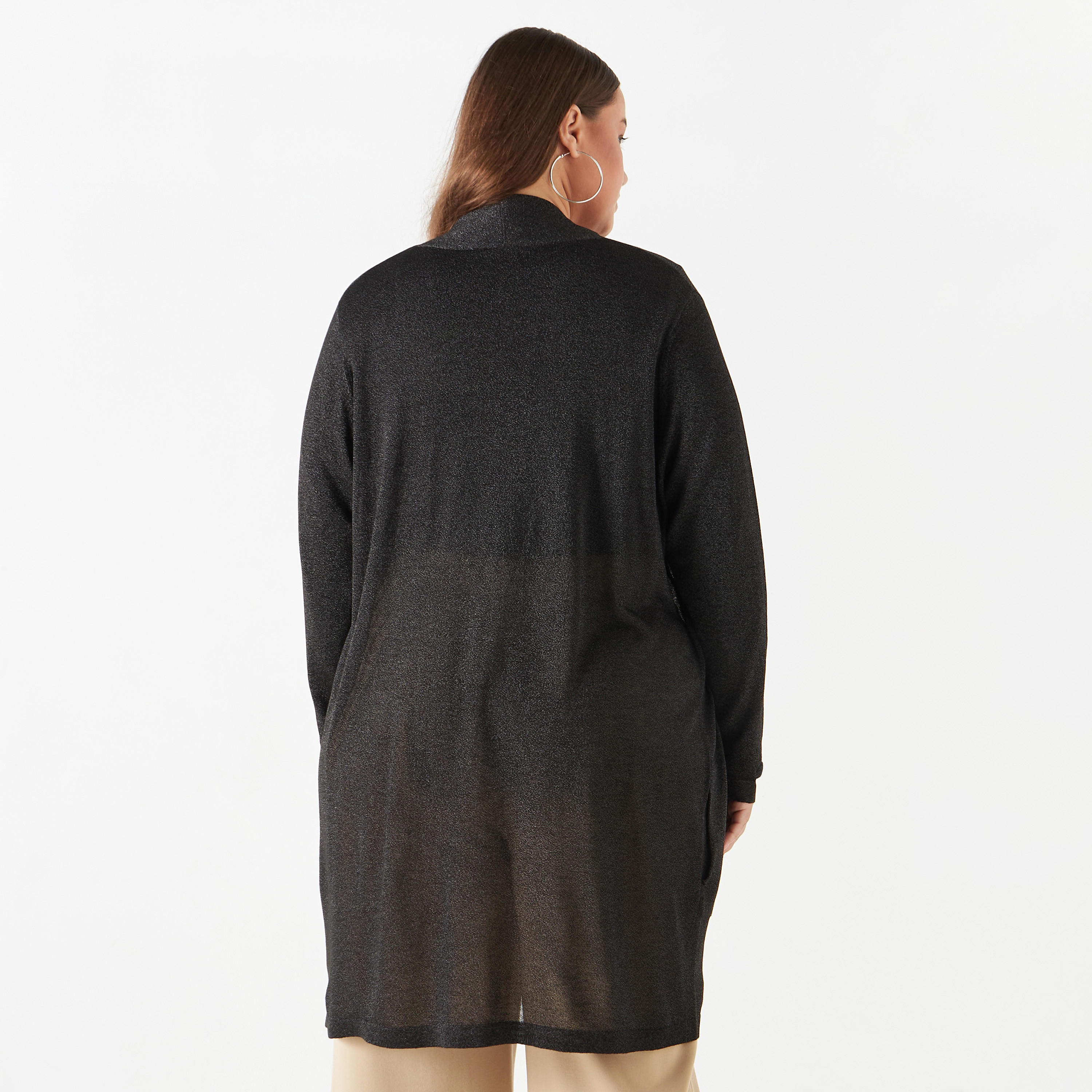 Plus Size Ulla Popken Textured Open Front Shrug with Long Sleeves and Pockets-women-winterwear-cardigansandjumpers-cardigans-image-8