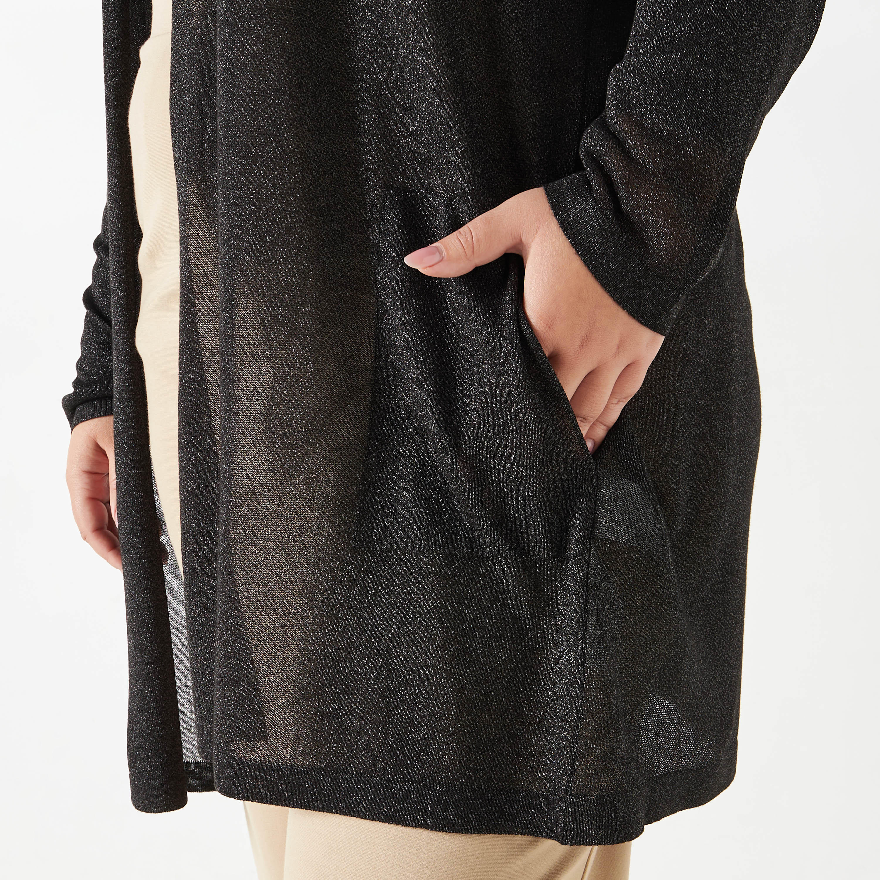 Plus Size Ulla Popken Textured Open Front Shrug with Long Sleeves and Pockets-women-winterwear-cardigansandjumpers-cardigans-image-10