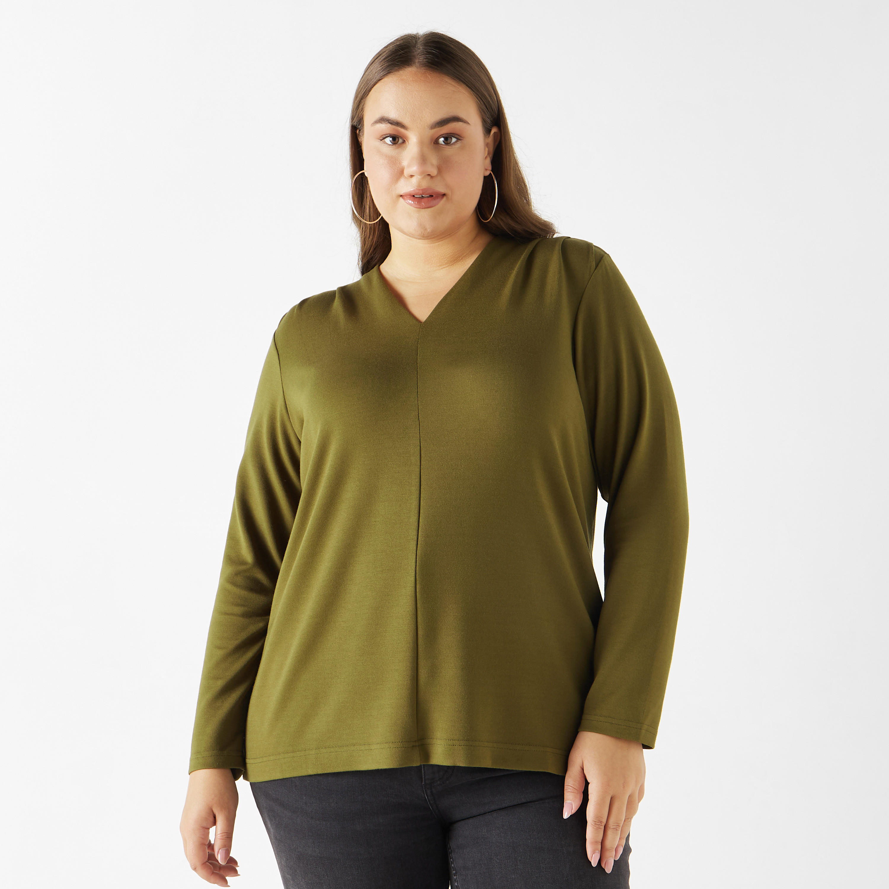 Plus Size Ulla Popken V-neck Top with Long Sleeves-women-clothing-tshirts-image-5