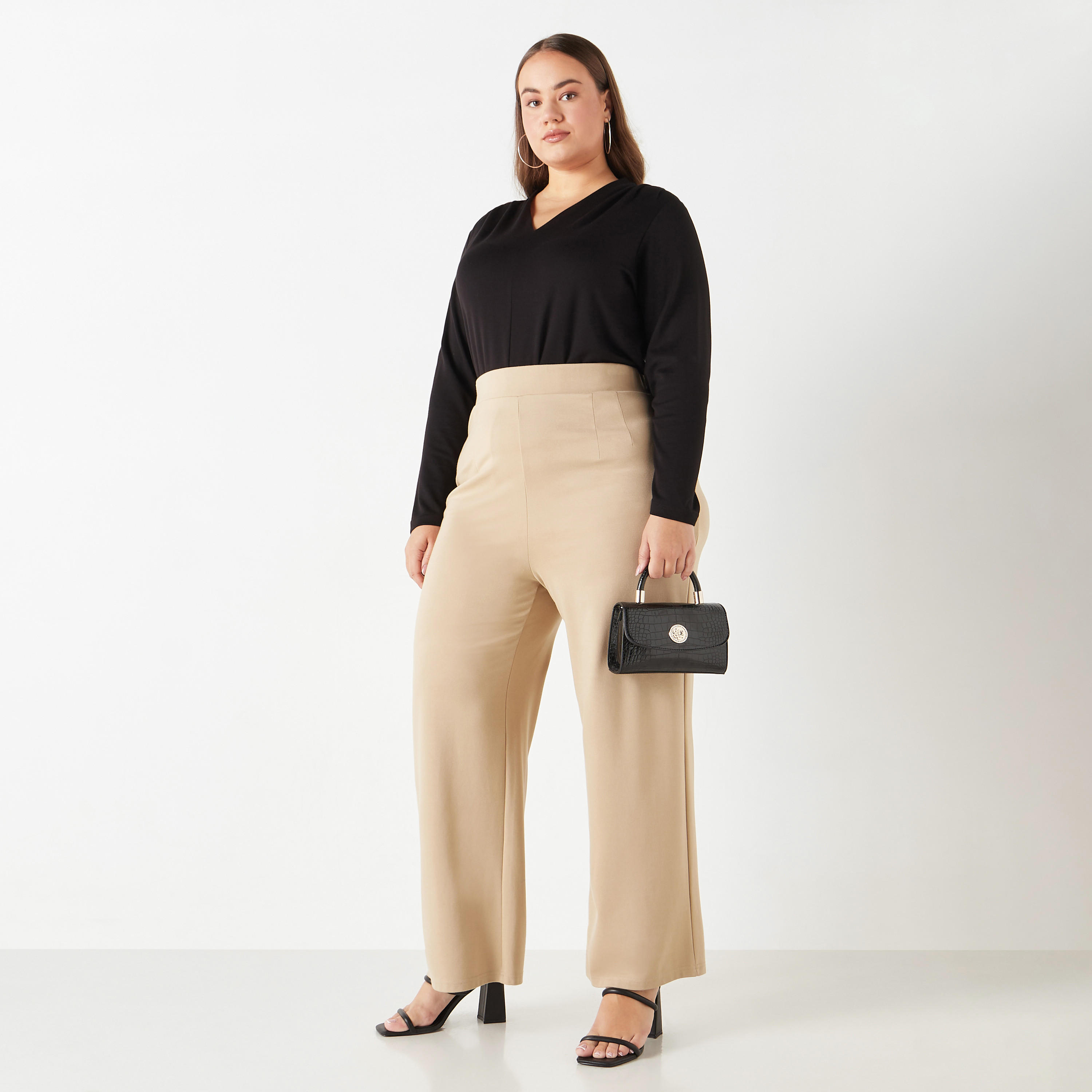 Plus Size Ulla Popken V-neck Top with Long Sleeves-women-clothing-tshirts-image-2