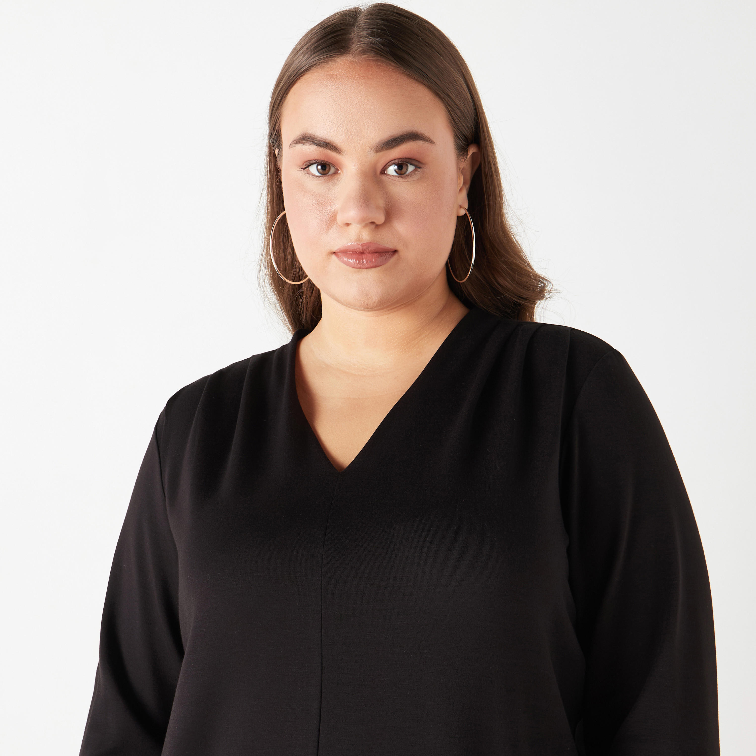 Plus Size Ulla Popken V-neck Top with Long Sleeves-women-clothing-tshirts-image-4