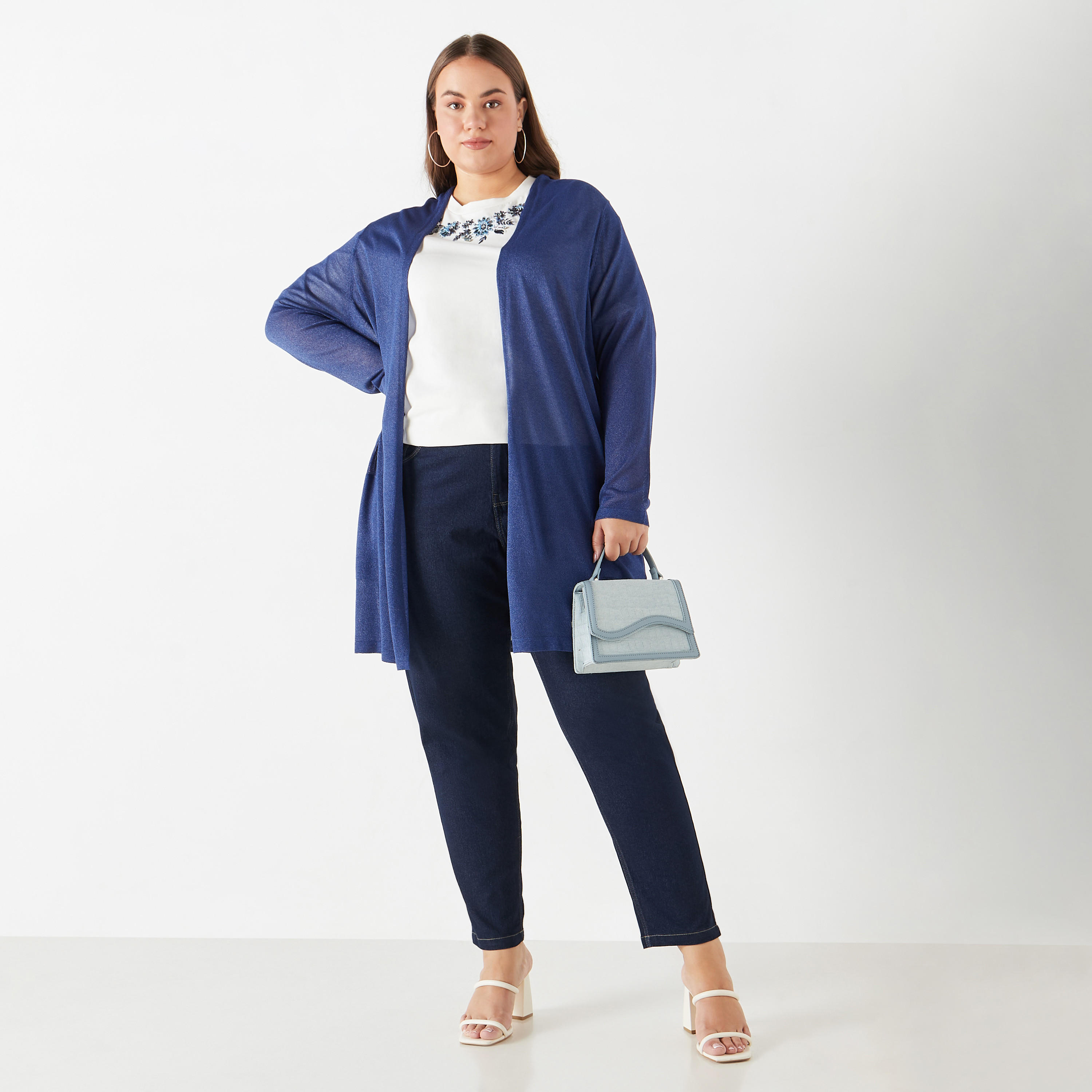 Plus Size Ulla Popken Textured Open Front Shrug with Long Sleeves and Pockets-women-winterwear-cardigansandjumpers-cardigans-image-2