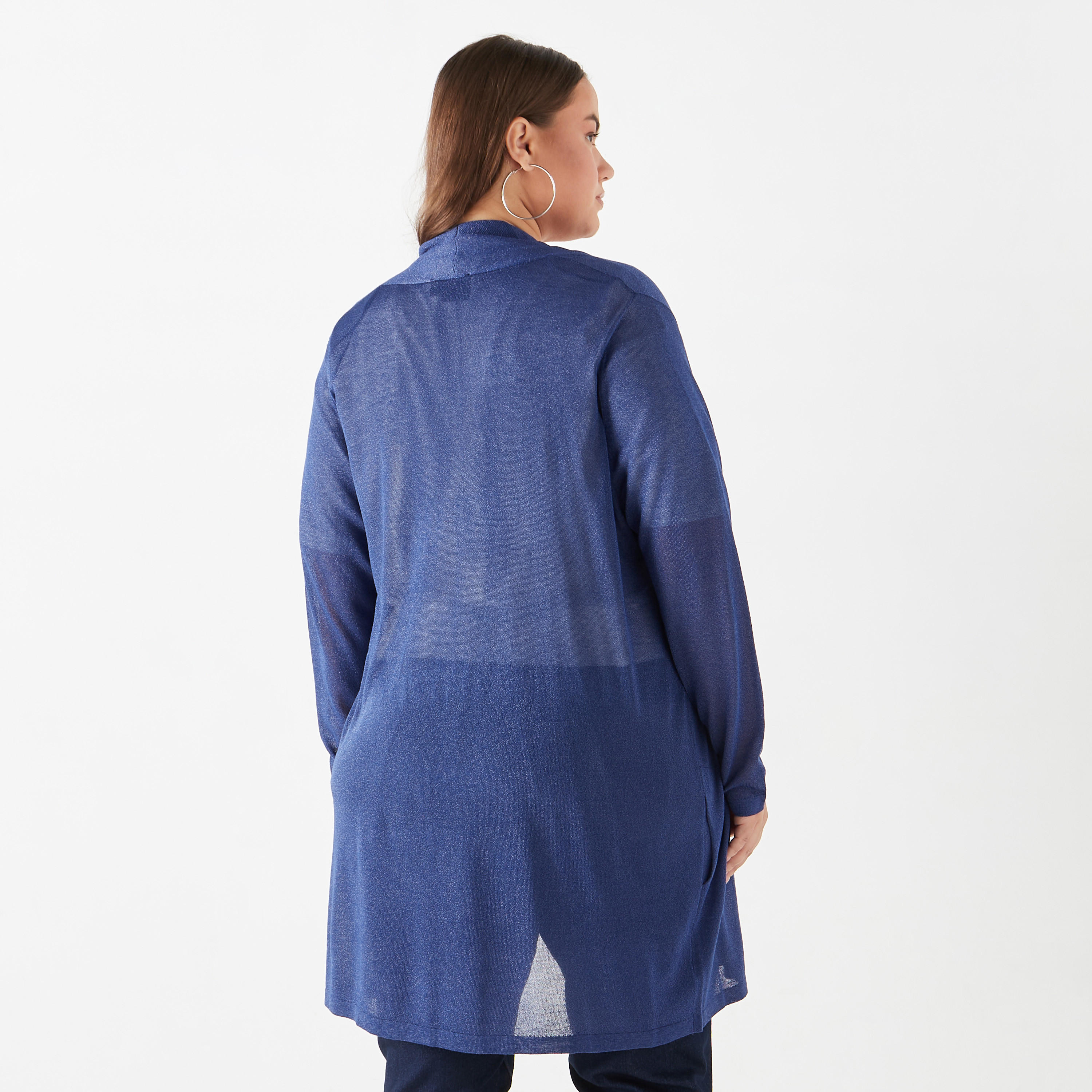 Plus Size Ulla Popken Textured Open Front Shrug with Long Sleeves and Pockets-women-winterwear-cardigansandjumpers-cardigans-image-3