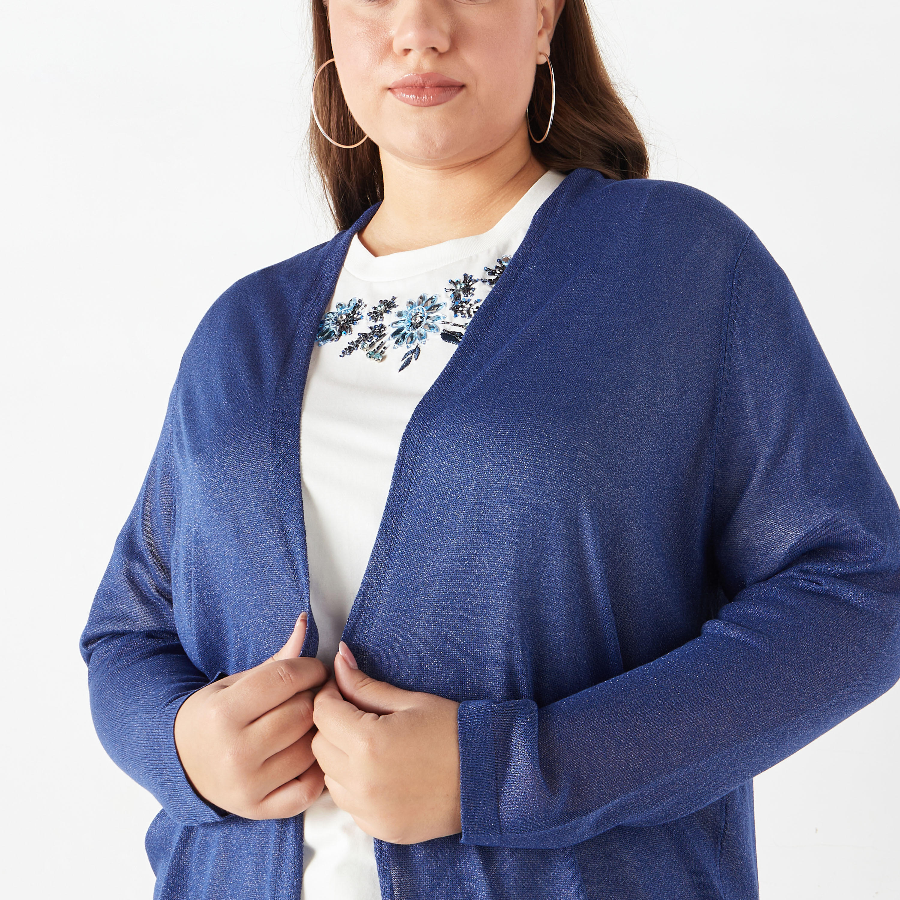 Plus Size Ulla Popken Textured Open Front Shrug with Long Sleeves and Pockets-women-winterwear-cardigansandjumpers-cardigans-image-4