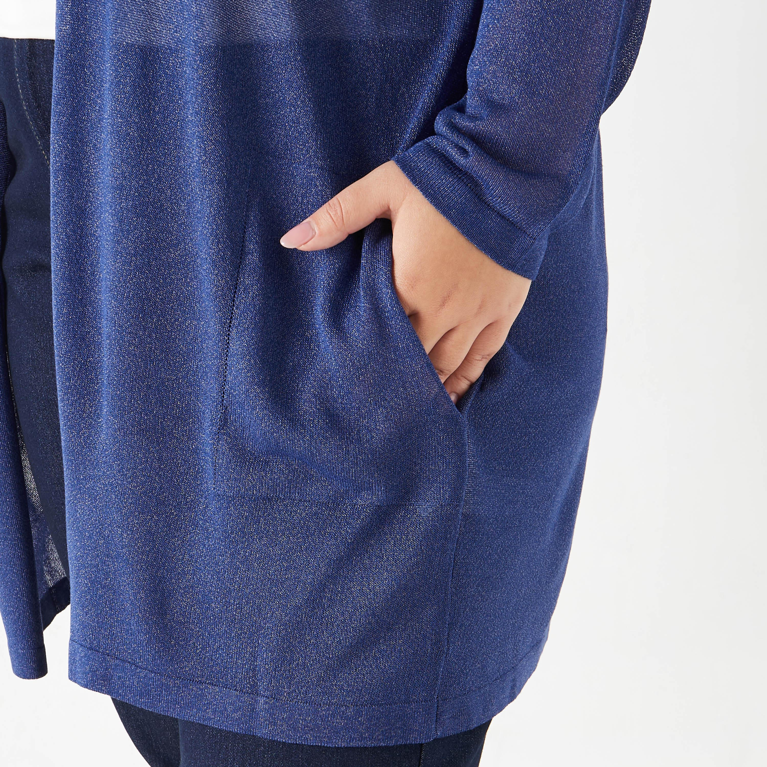 Plus Size Ulla Popken Textured Open Front Shrug with Long Sleeves and Pockets-women-winterwear-cardigansandjumpers-cardigans-image-5