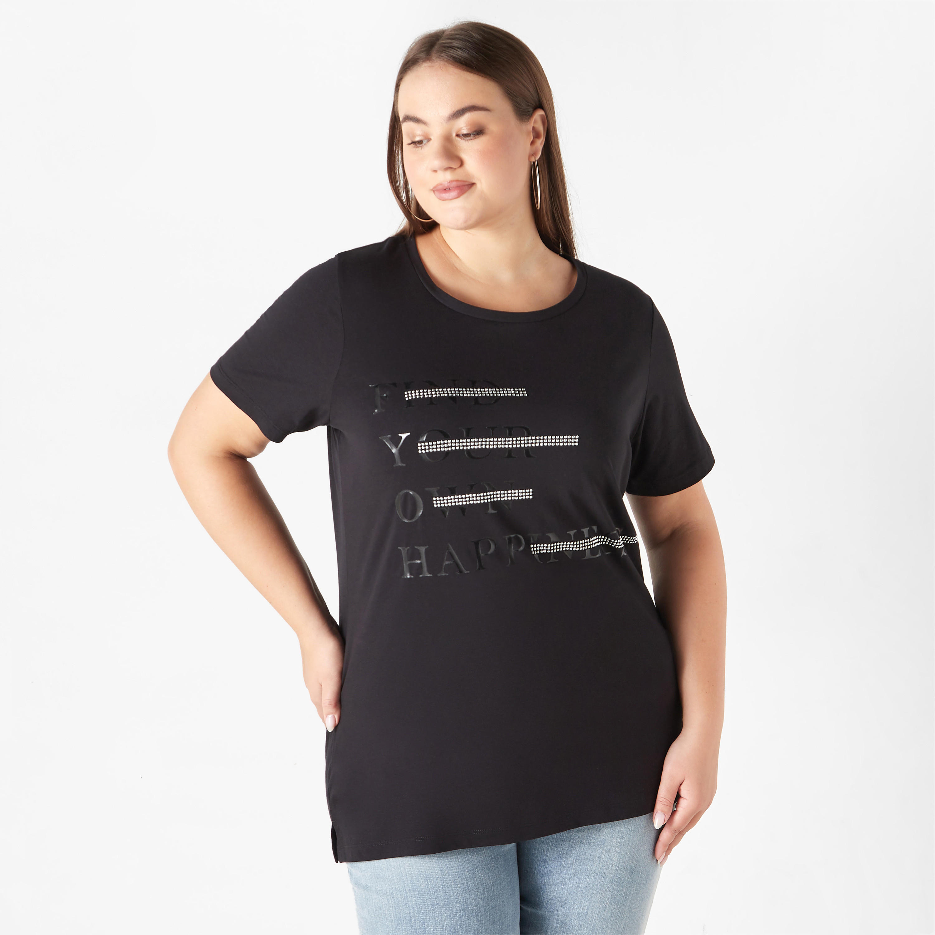 Plus Size Ulla Popken Printed T-shirt with Round Neck and Short Sleeves-women-clothing-tshirts-image-1