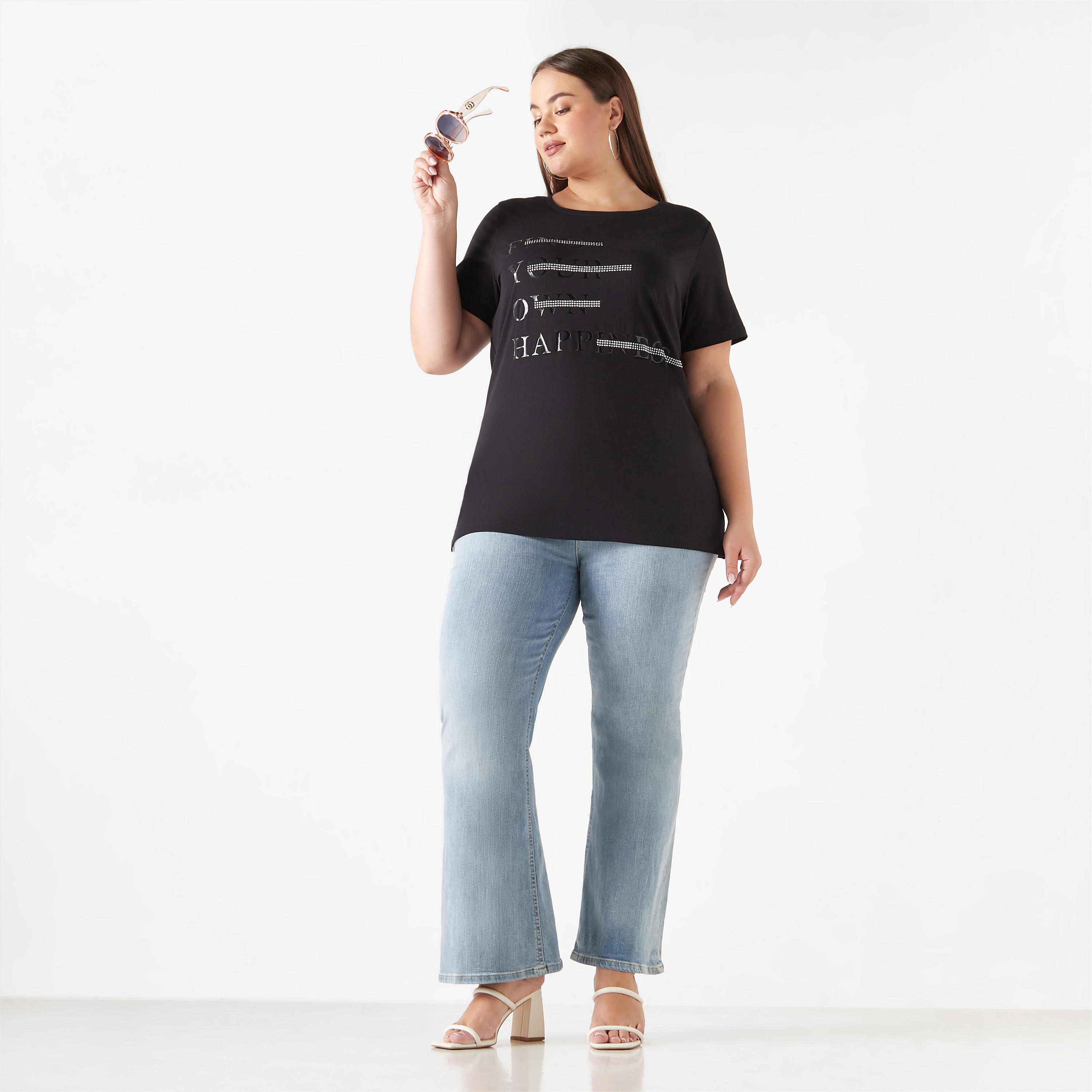 Plus Size Ulla Popken Printed T-shirt with Round Neck and Short Sleeves-women-clothing-tshirts-image-2